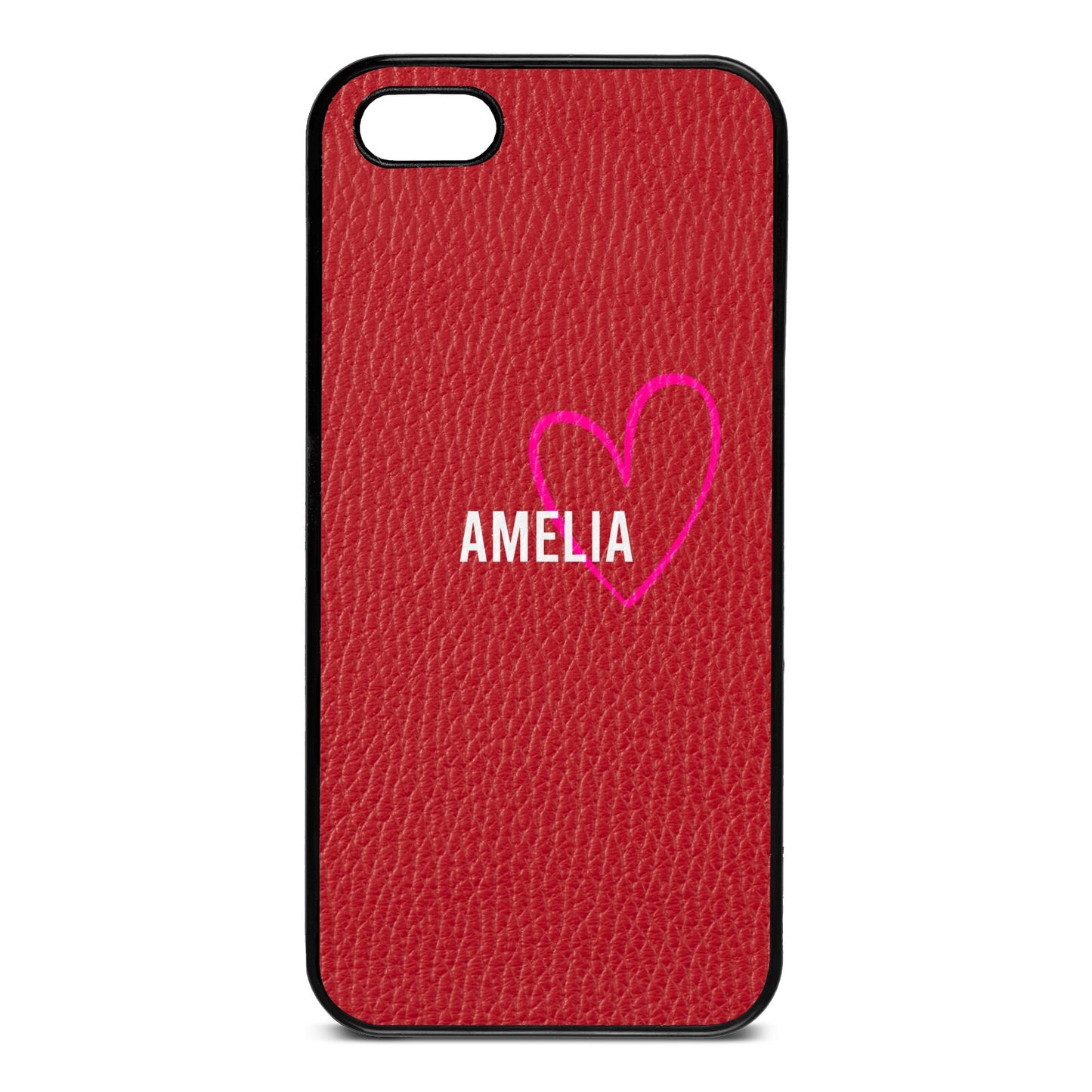 Personalised Font With Heart Red Pebble Leather iPhone 5 Case