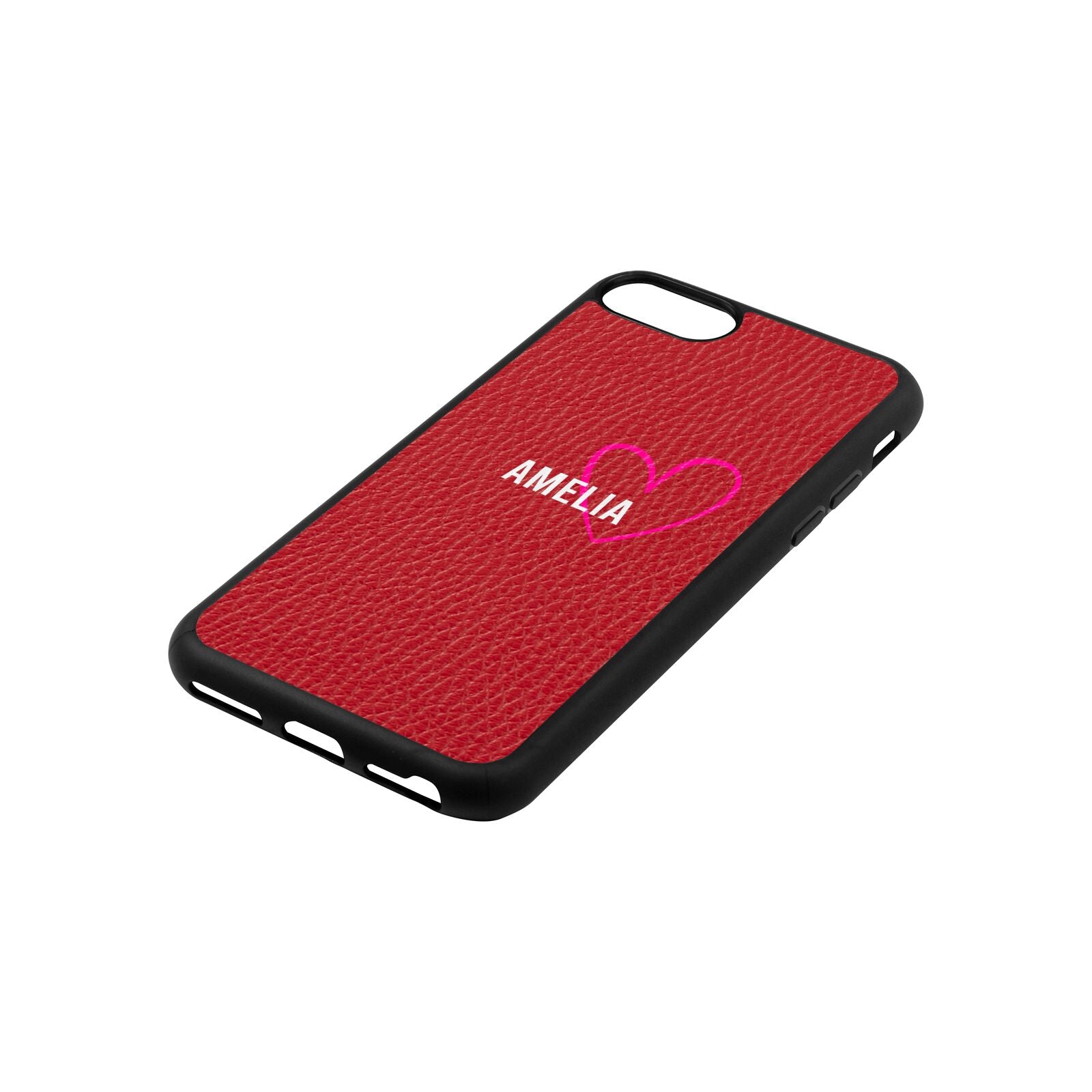 Personalised Font With Heart Red Pebble Leather iPhone 8 Case Side Angle