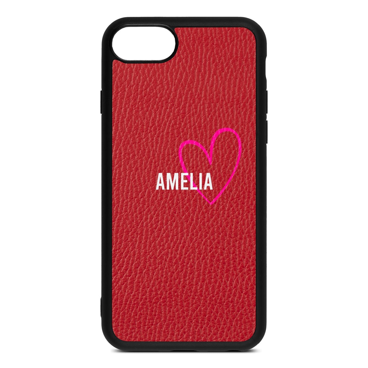 Personalised Font With Heart Red Pebble Leather iPhone 8 Case