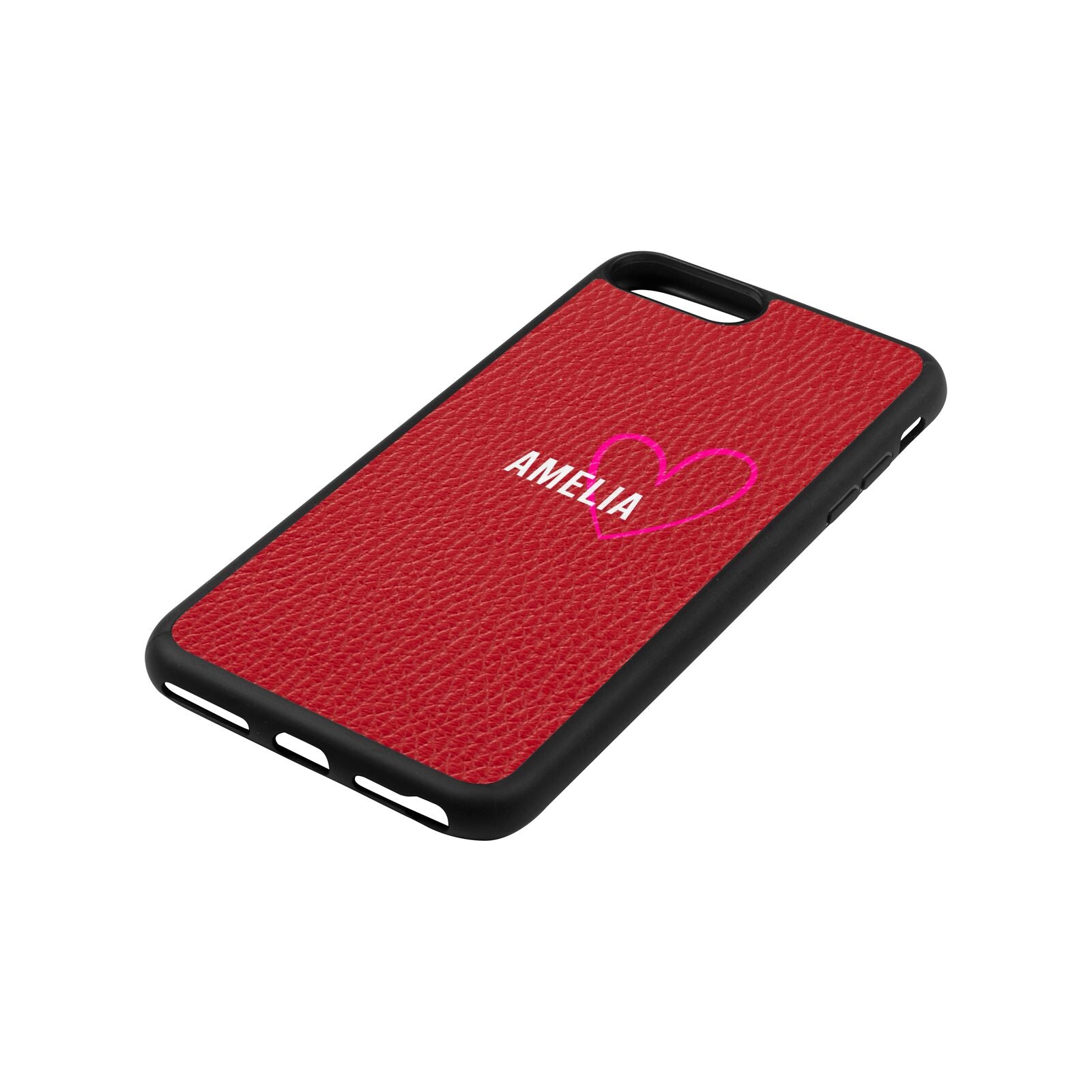 Personalised Font With Heart Red Pebble Leather iPhone 8 Plus Case Side Angle