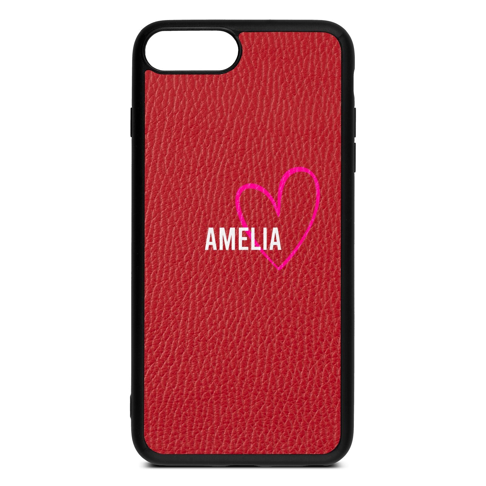 Personalised Font With Heart Red Pebble Leather iPhone 8 Plus Case