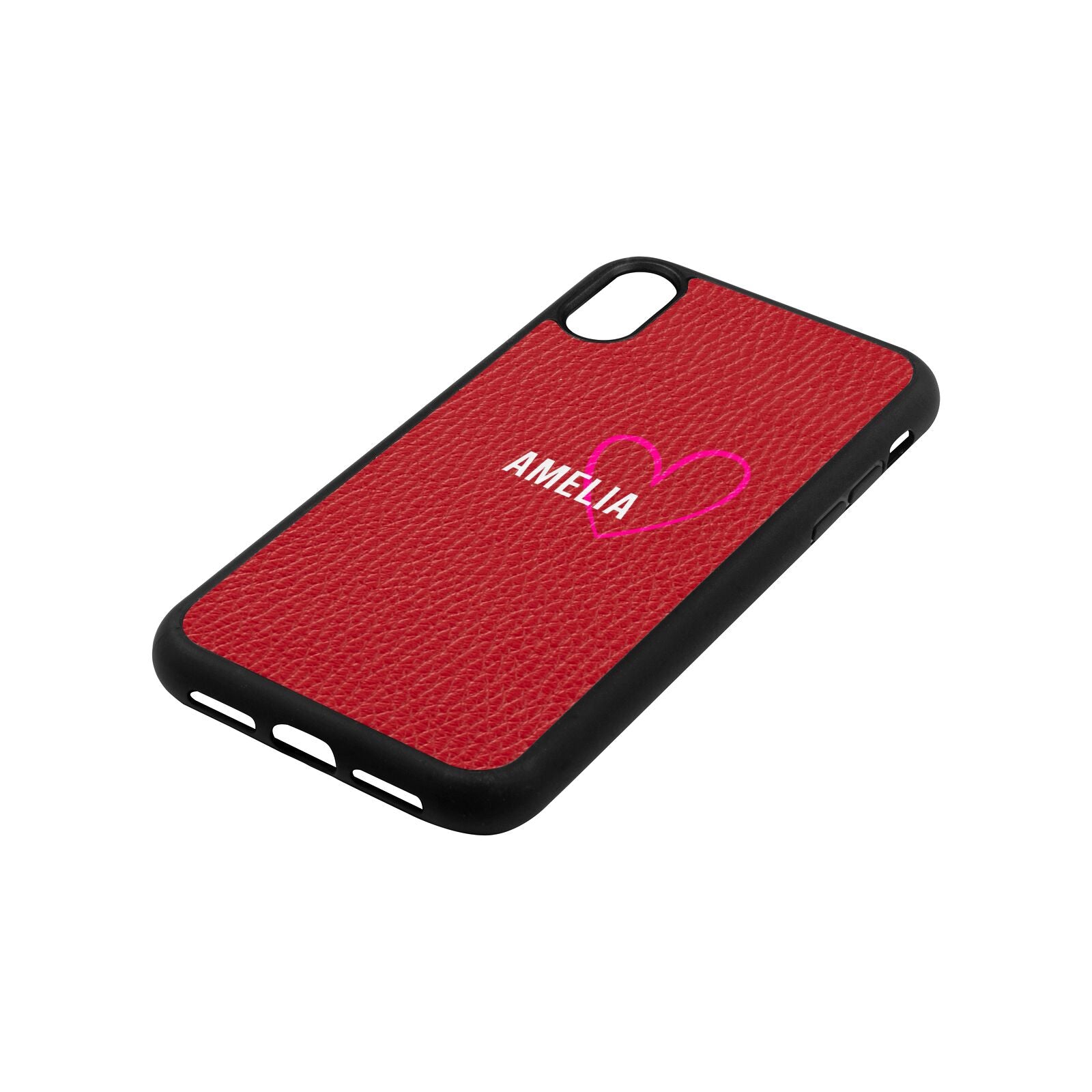 Personalised Font With Heart Red Pebble Leather iPhone Xr Case Side Angle