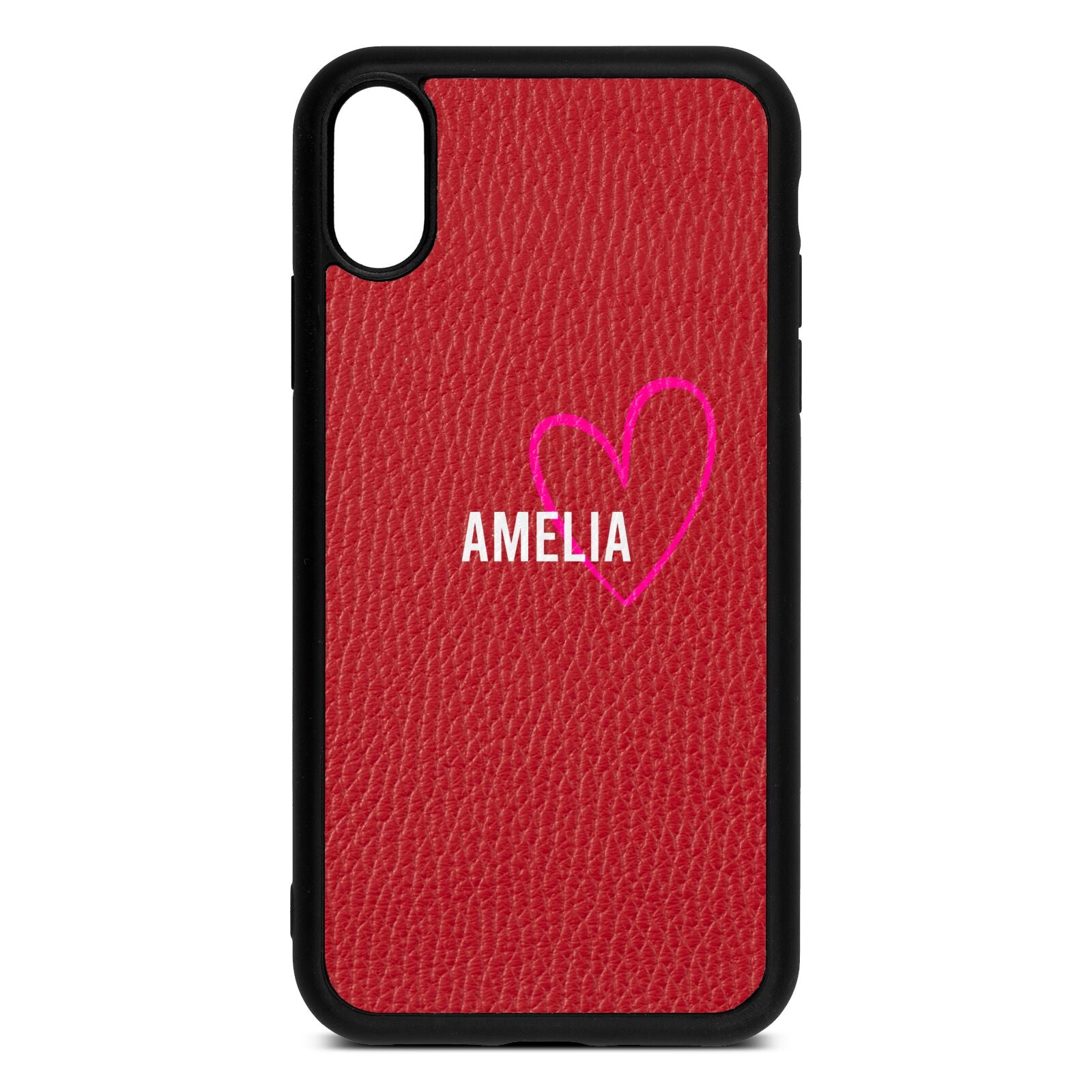 Personalised Font With Heart Red Pebble Leather iPhone Xr Case