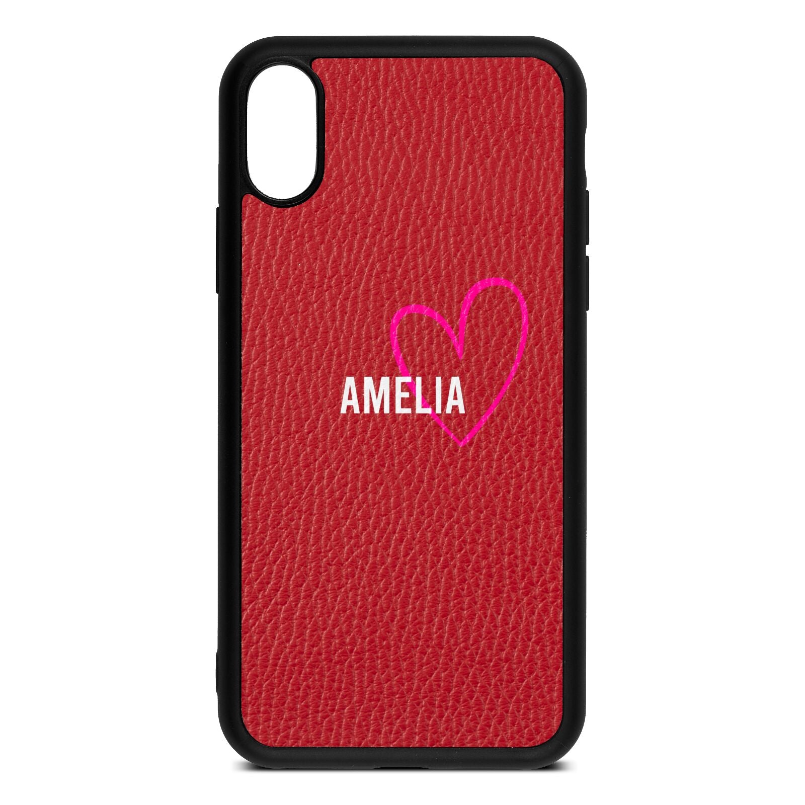 Personalised Font With Heart Red Pebble Leather iPhone Xs Case