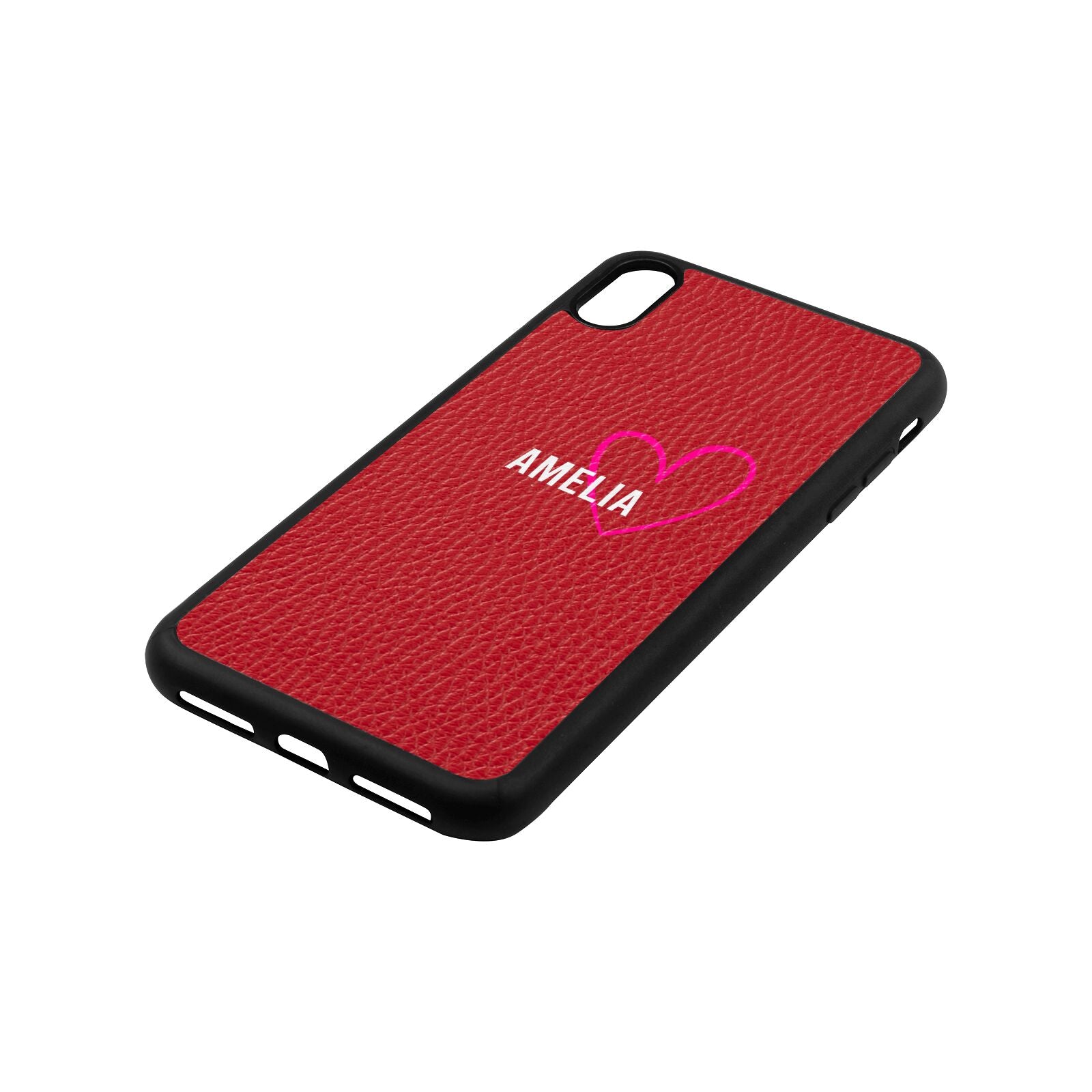 Personalised Font With Heart Red Pebble Leather iPhone Xs Max Case Side Angle