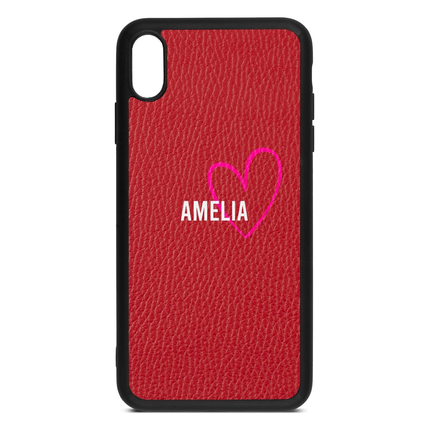 Personalised Font With Heart Red Pebble Leather iPhone Xs Max Case