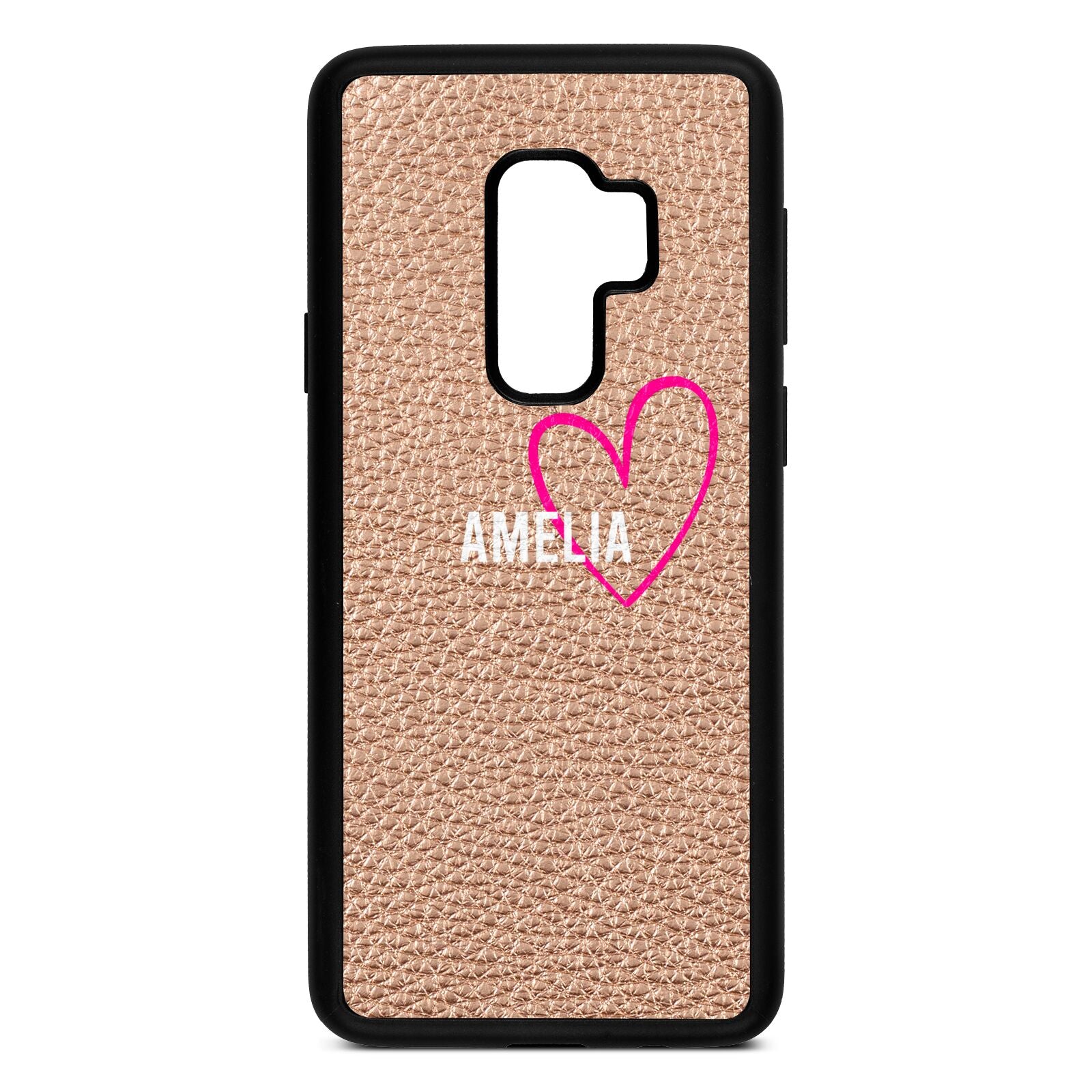 Personalised Font With Heart Rose Gold Pebble Leather Samsung S9 Plus Case
