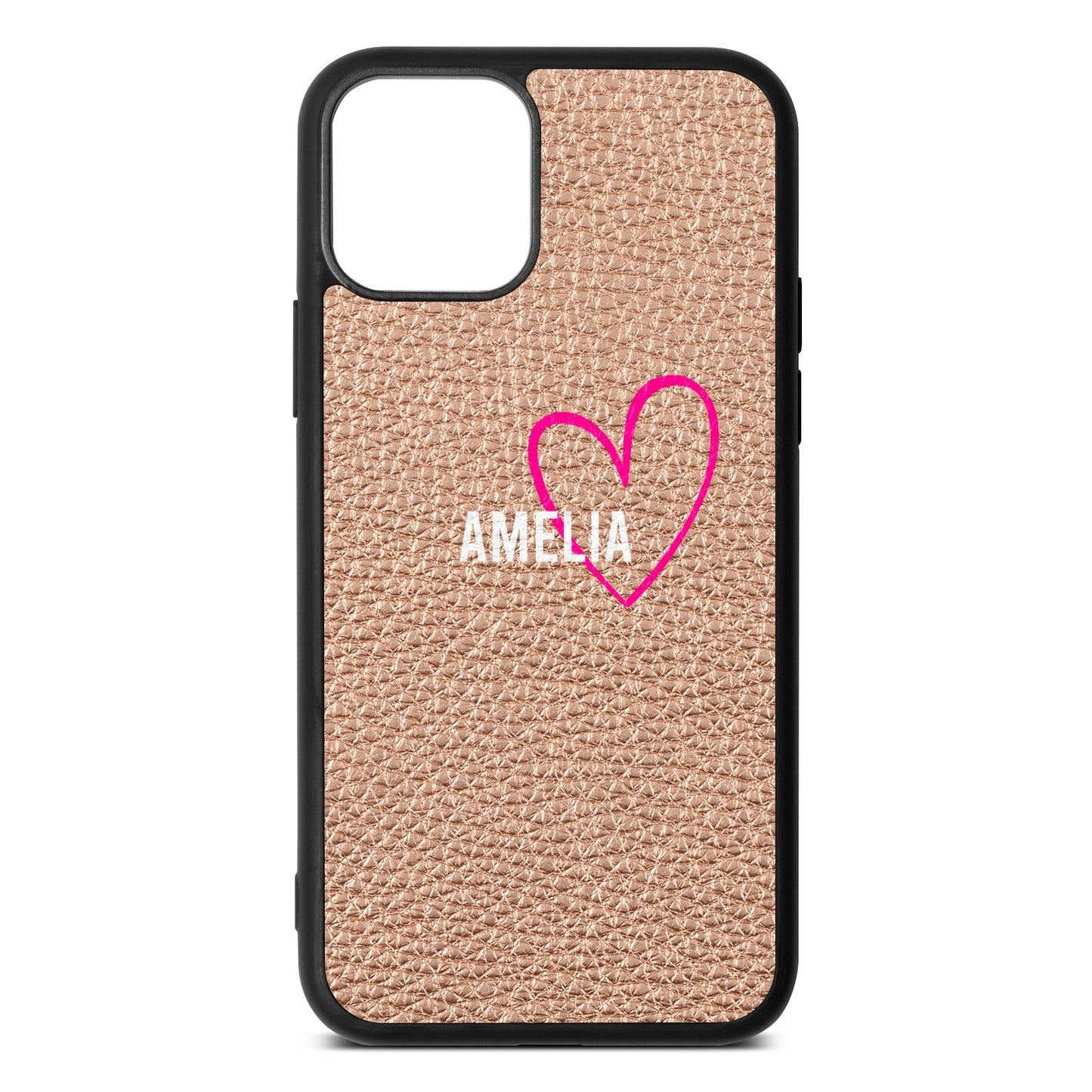 Personalised Font With Heart Rose Gold Pebble Leather iPhone 11 Case