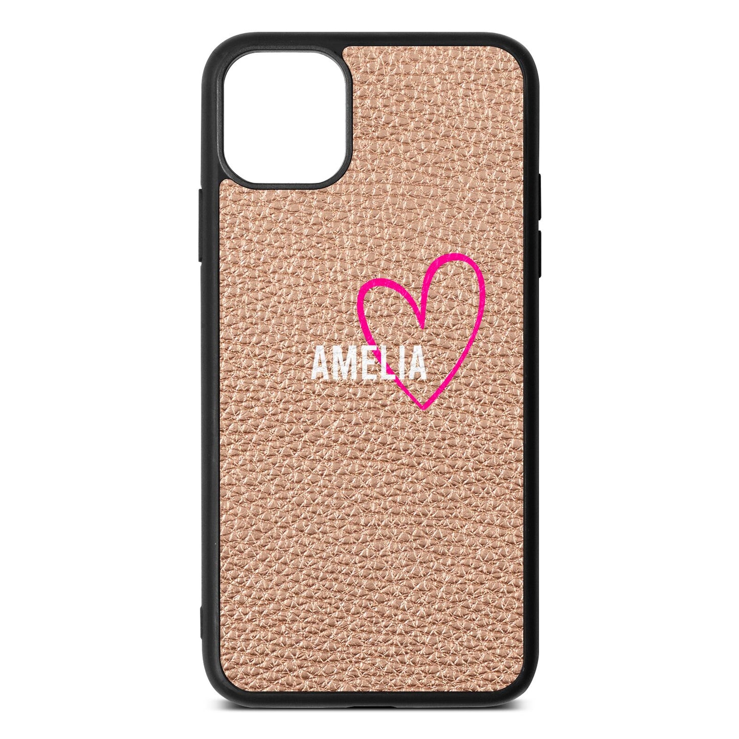 Personalised Font With Heart Rose Gold Pebble Leather iPhone 11 Pro Max Case