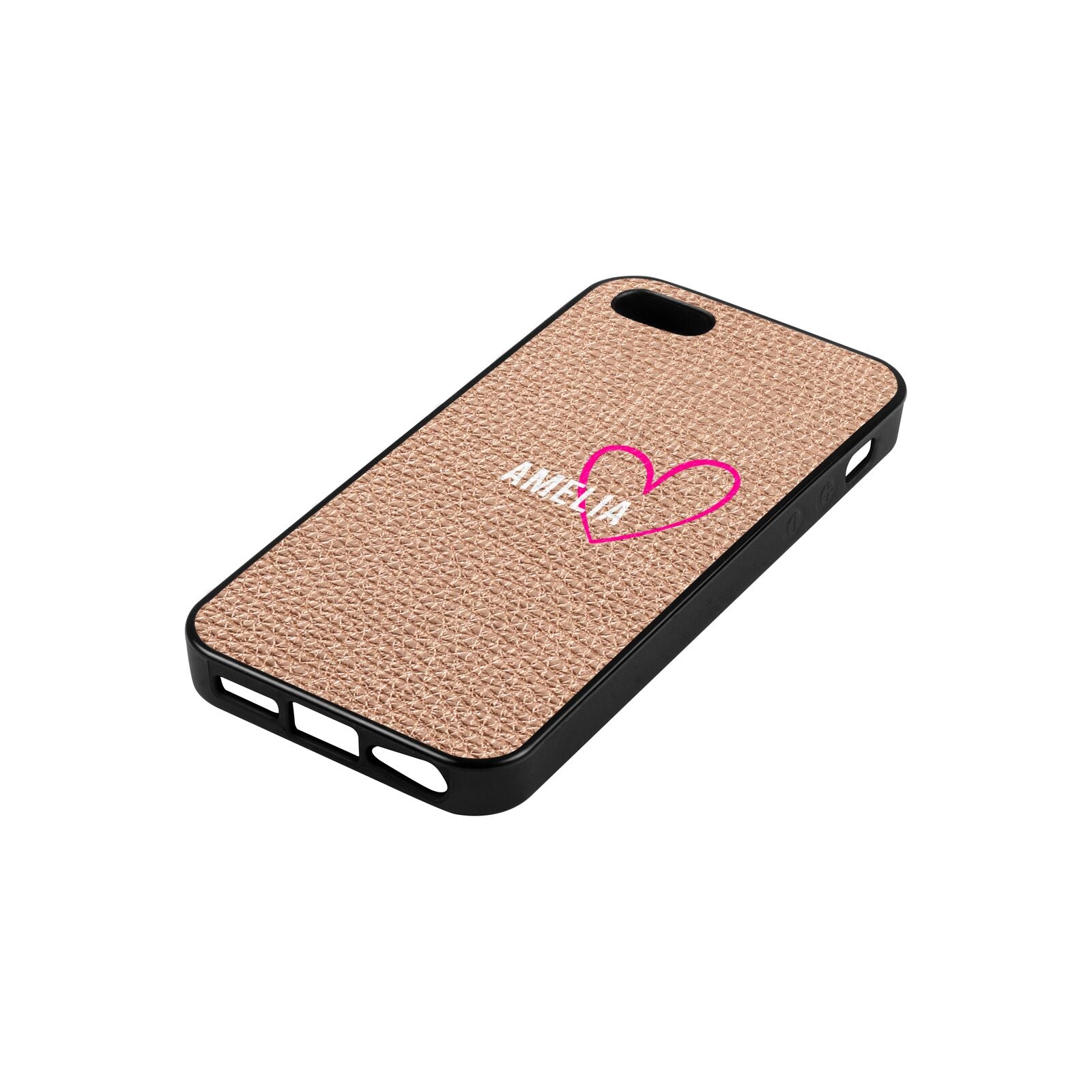 Personalised Font With Heart Rose Gold Pebble Leather iPhone 5 Case Side Angle