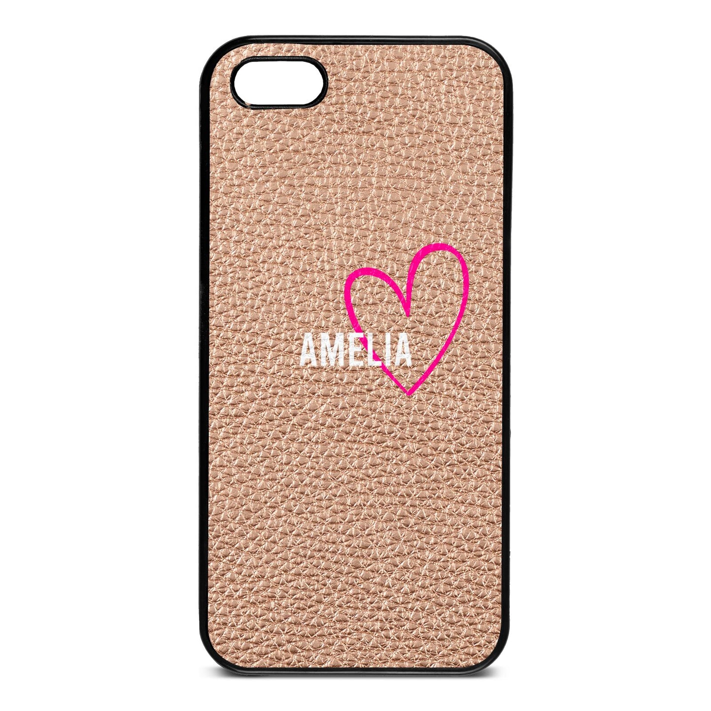 Personalised Font With Heart Rose Gold Pebble Leather iPhone 5 Case