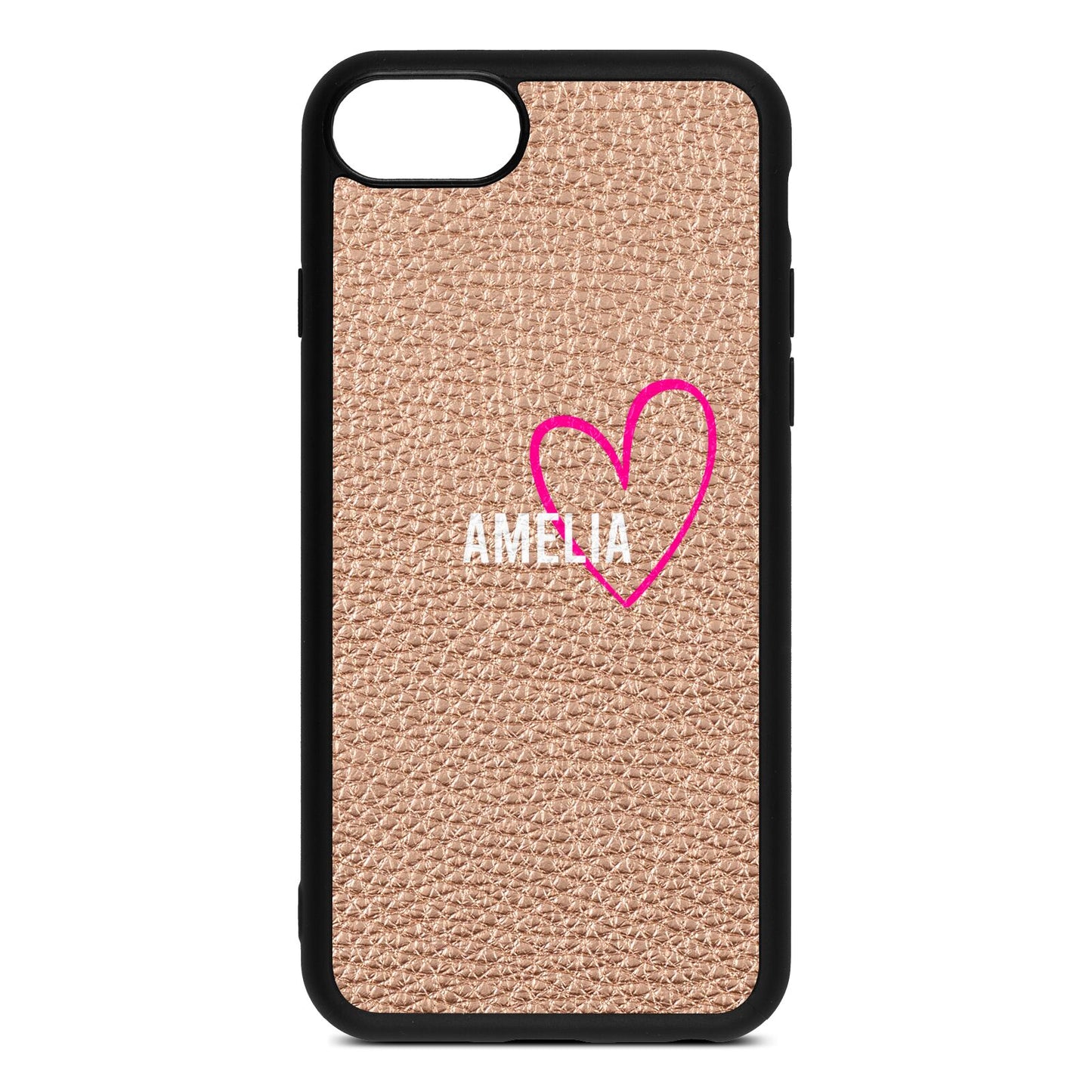 Personalised Font With Heart Rose Gold Pebble Leather iPhone 8 Case