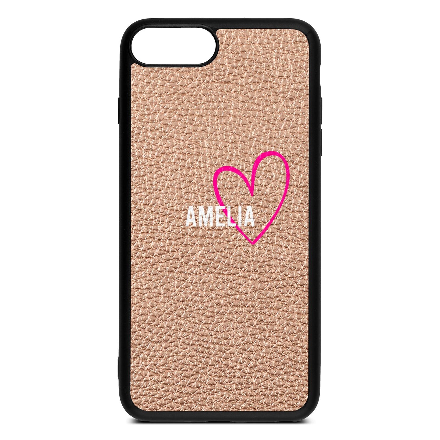 Personalised Font With Heart Rose Gold Pebble Leather iPhone 8 Plus Case