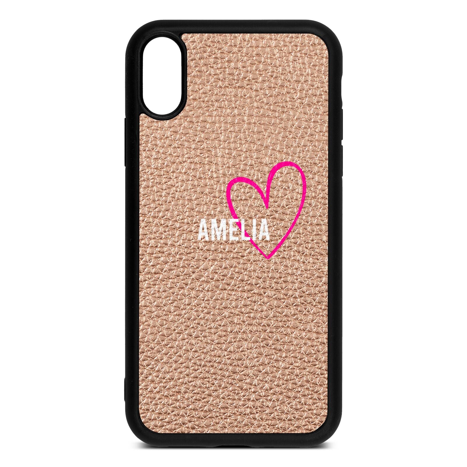 Personalised Font With Heart Rose Gold Pebble Leather iPhone Xr Case
