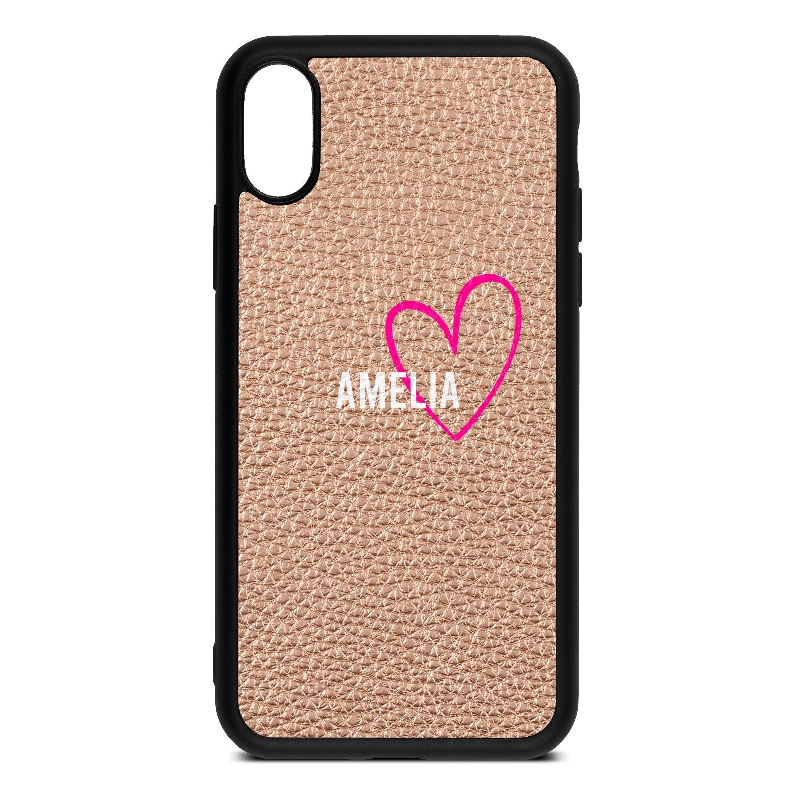 Personalised Font With Heart Rose Gold Pebble Leather iPhone Xs Case