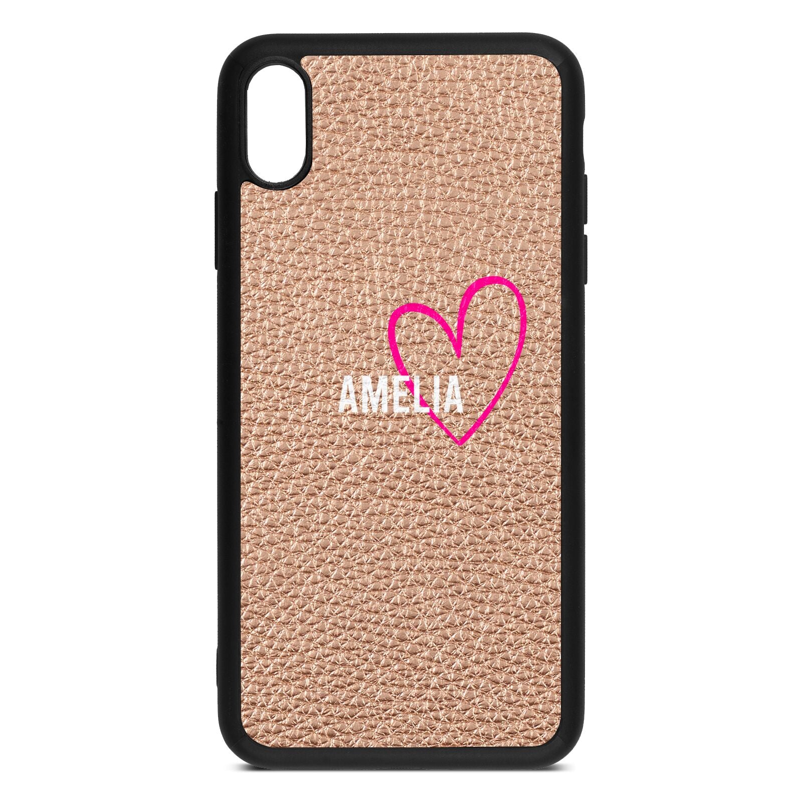 Personalised Font With Heart Rose Gold Pebble Leather iPhone Xs Max Case