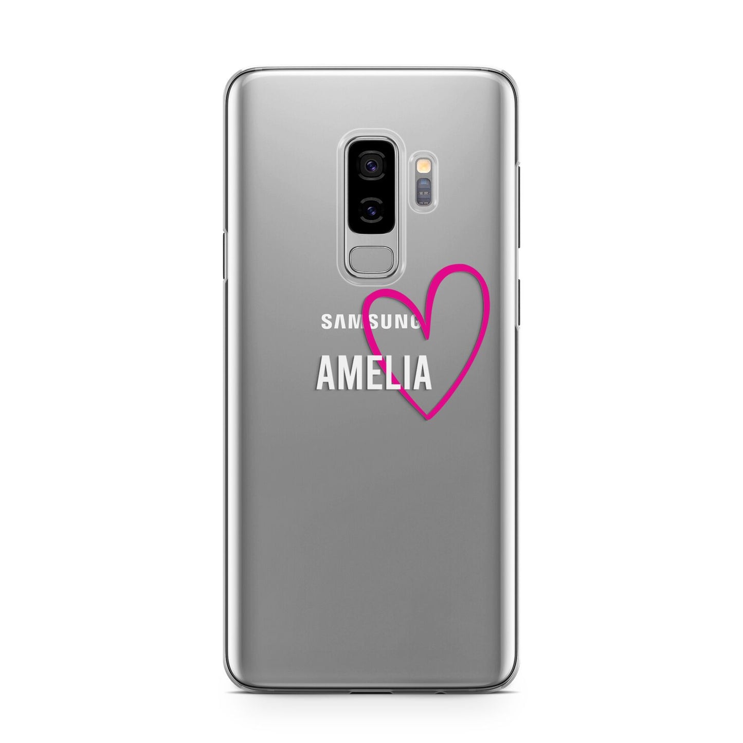 Personalised Font With Heart Samsung Galaxy S9 Plus Case on Silver phone