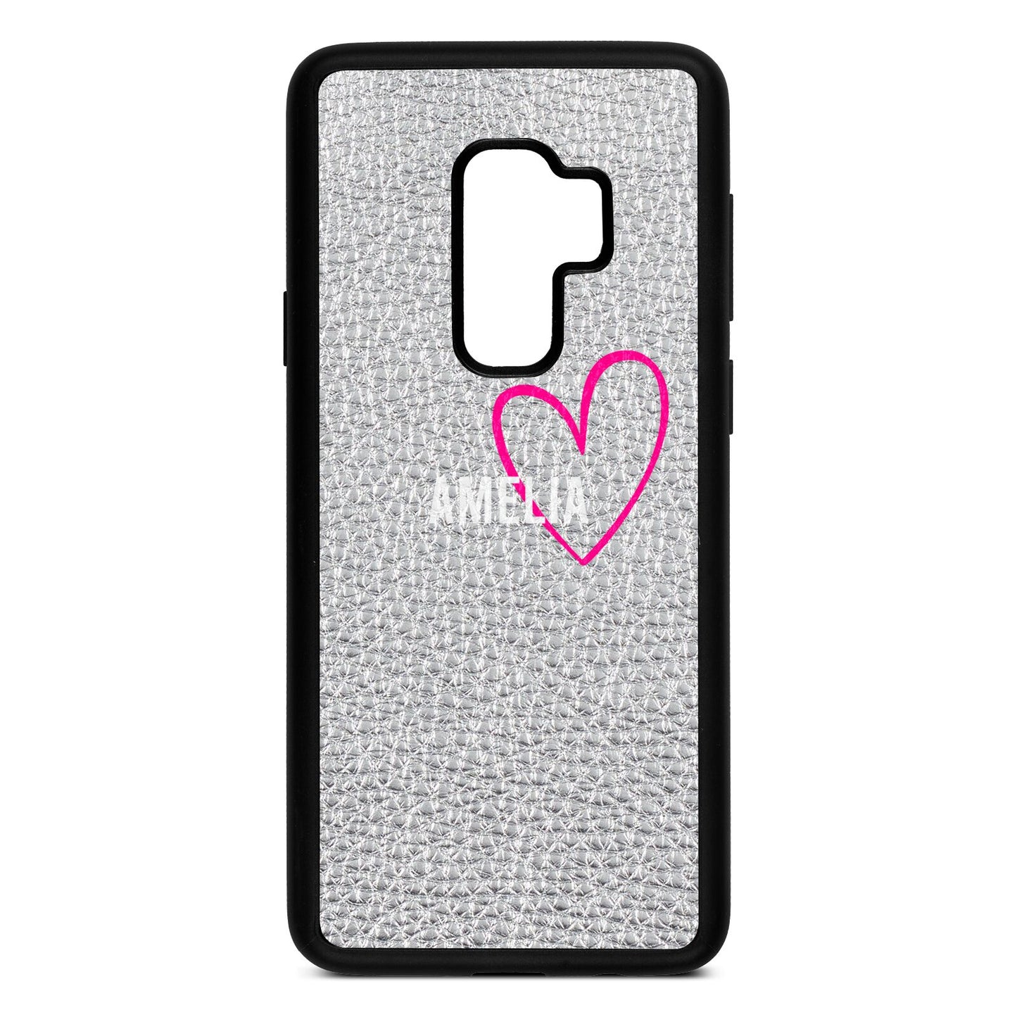 Personalised Font With Heart Silver Pebble Leather Samsung S9 Plus Case