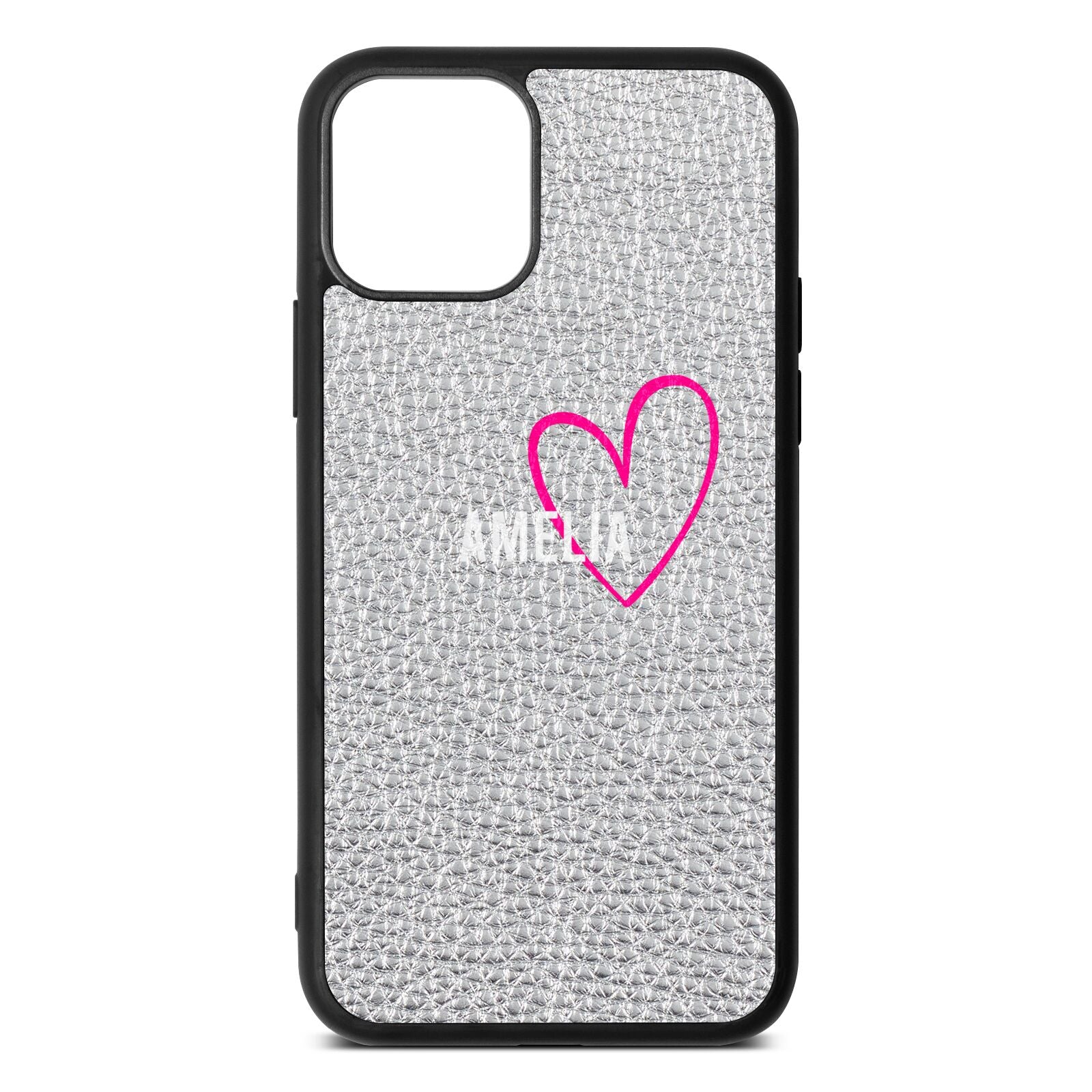 Personalised Font With Heart Silver Pebble Leather iPhone 11 Case