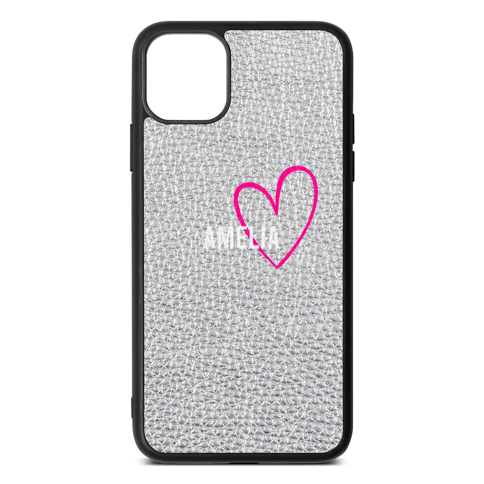 Personalised Font With Heart Silver Pebble Leather iPhone 11 Pro Max Case