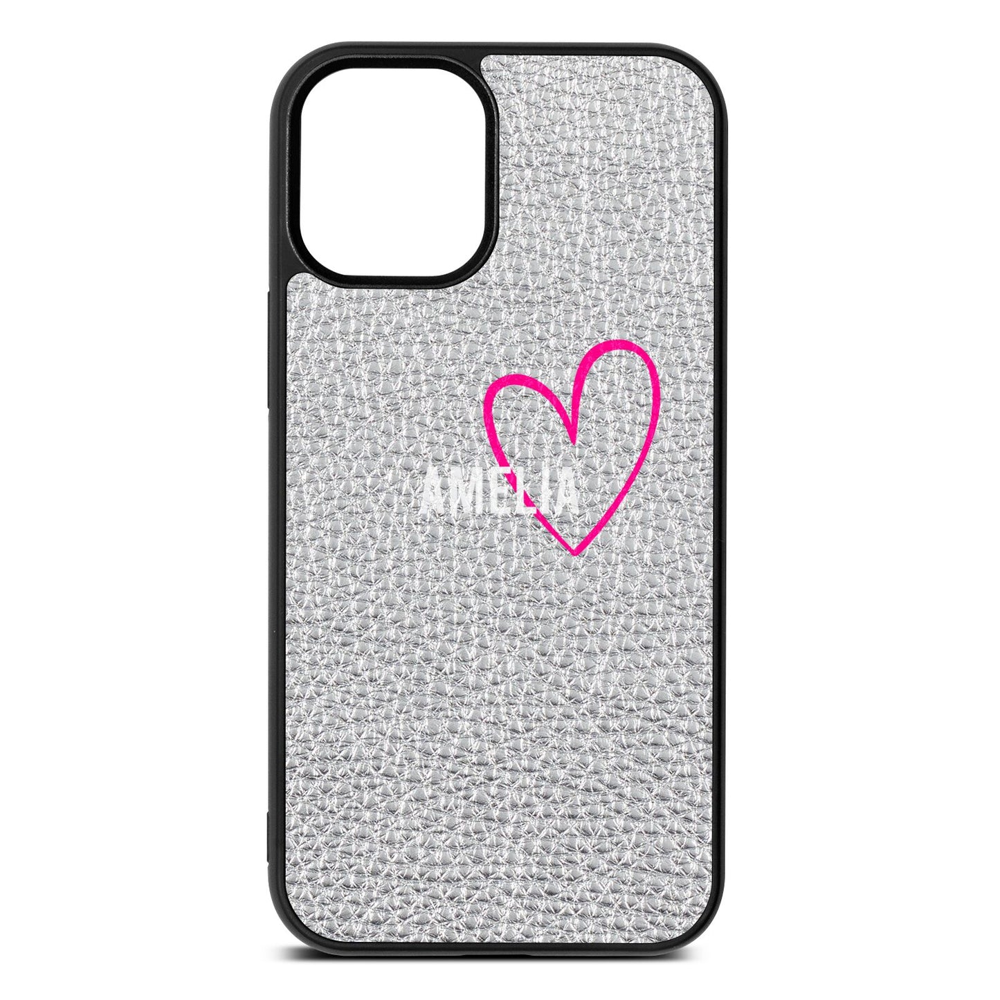 Personalised Font With Heart Silver Pebble Leather iPhone 12 Mini Case