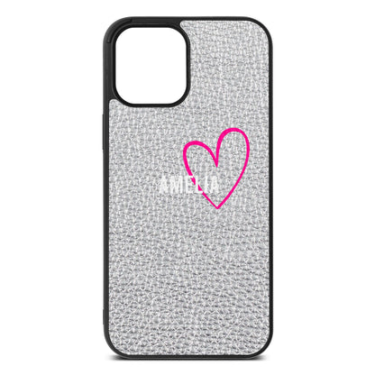 Personalised Font With Heart Silver Pebble Leather iPhone 12 Pro Max Case