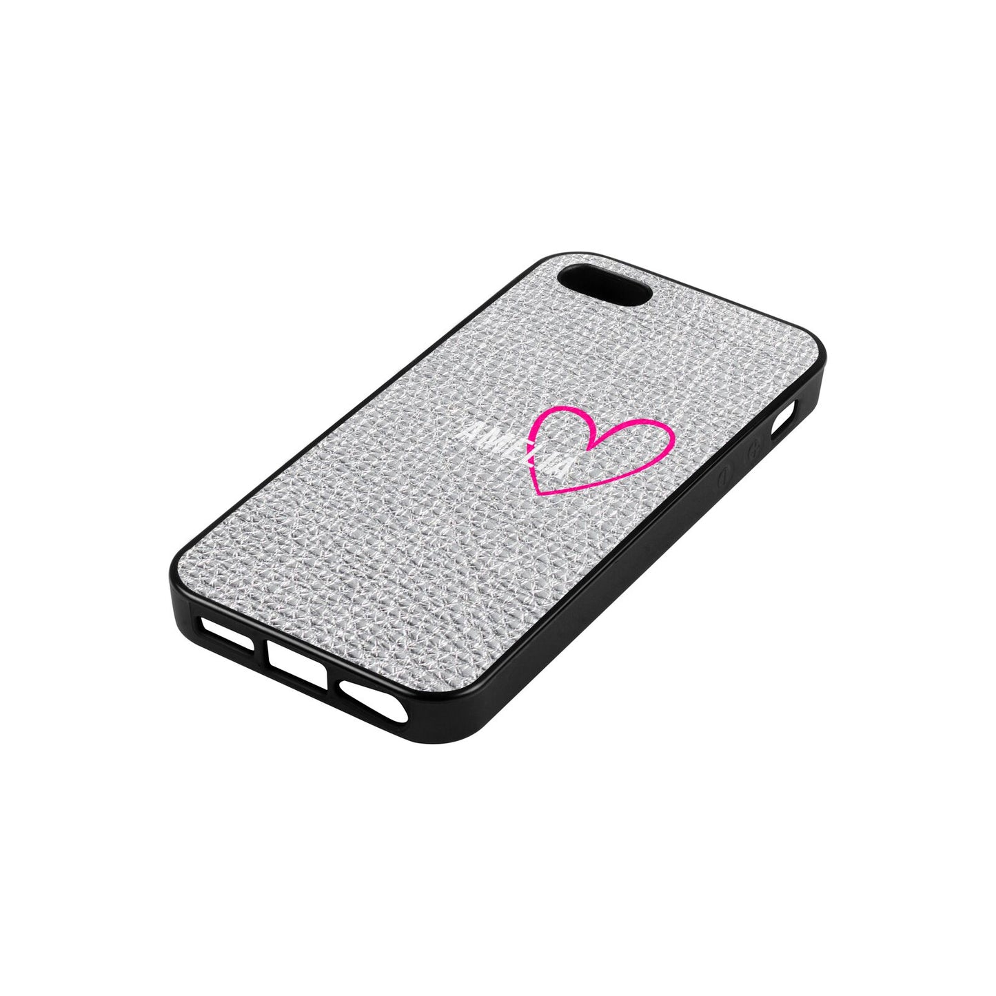 Personalised Font With Heart Silver Pebble Leather iPhone 5 Case Side Angle