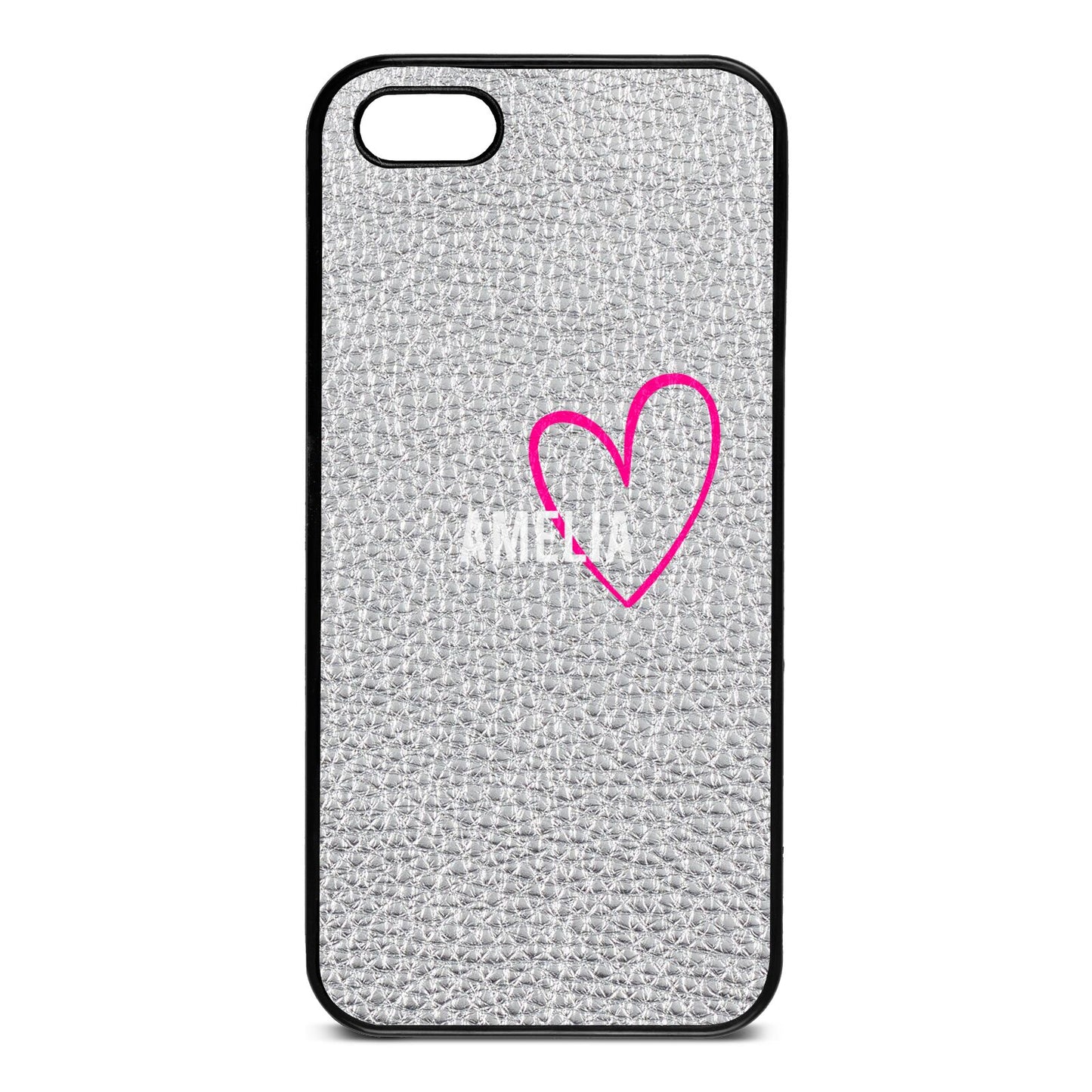 Personalised Font With Heart Silver Pebble Leather iPhone 5 Case