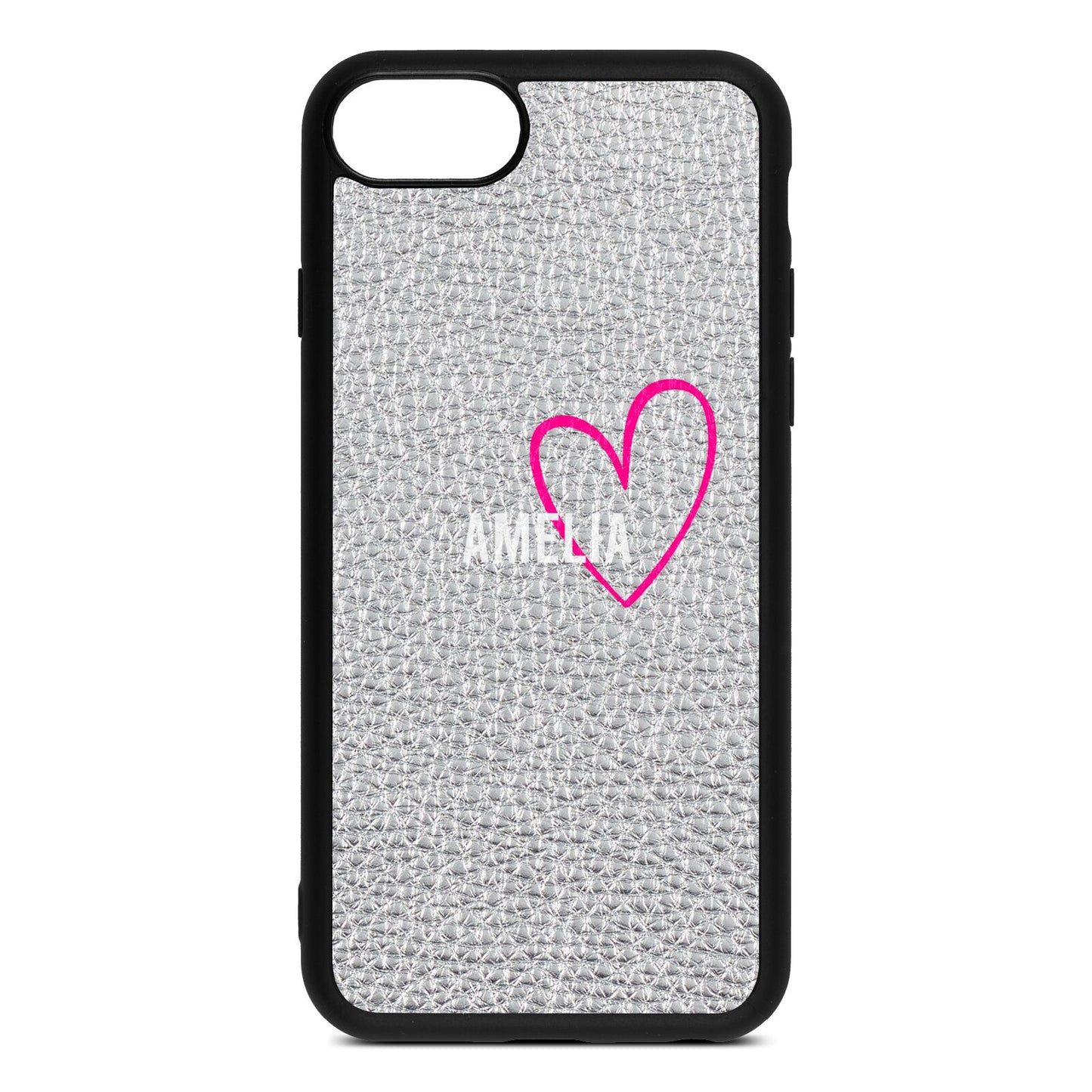 Personalised Font With Heart Silver Pebble Leather iPhone 8 Case