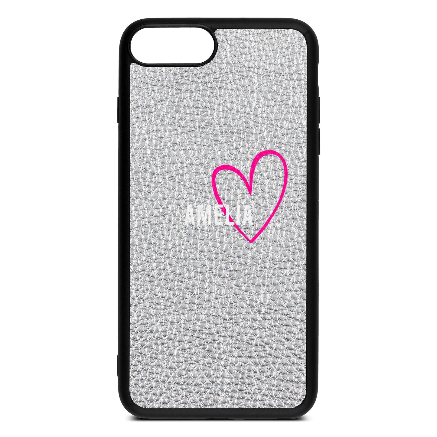 Personalised Font With Heart Silver Pebble Leather iPhone 8 Plus Case