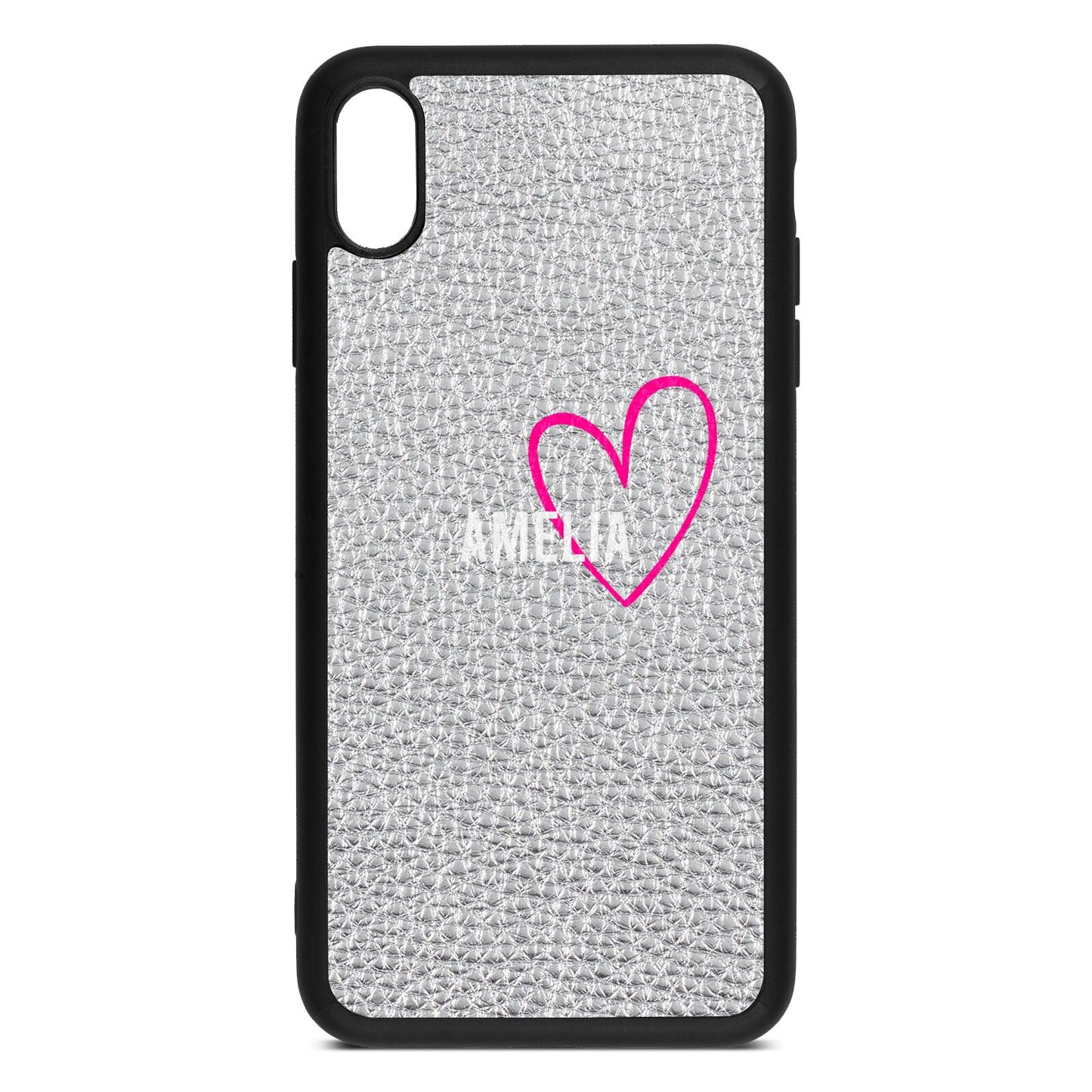 Personalised Font With Heart Silver Pebble Leather iPhone Xs Max Case