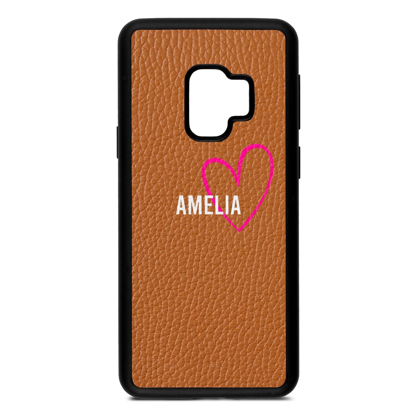 Personalised Font With Heart Tan Pebble Leather Samsung S9 Case