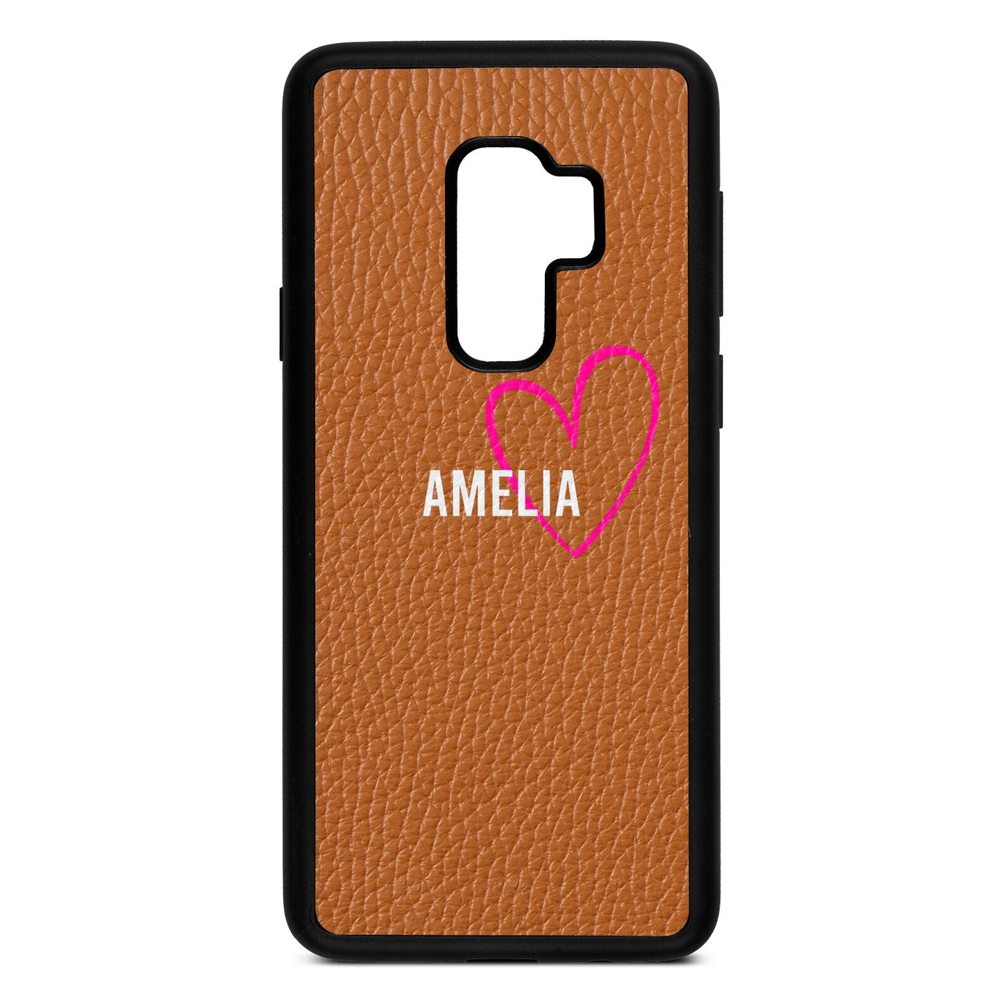 Personalised Font With Heart Tan Pebble Leather Samsung S9 Plus Case