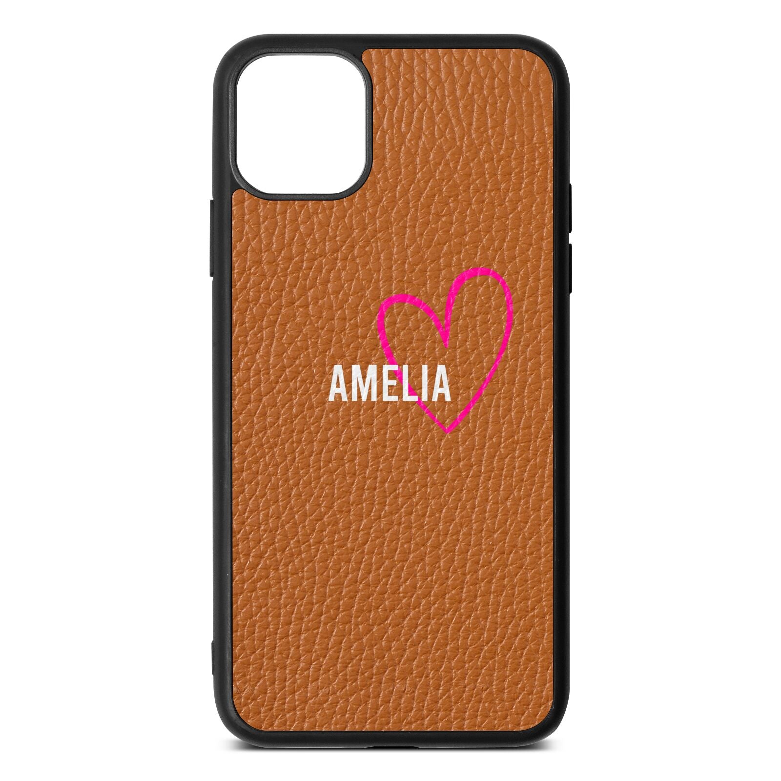 Personalised Font With Heart Tan Pebble Leather iPhone 11 Pro Max Case