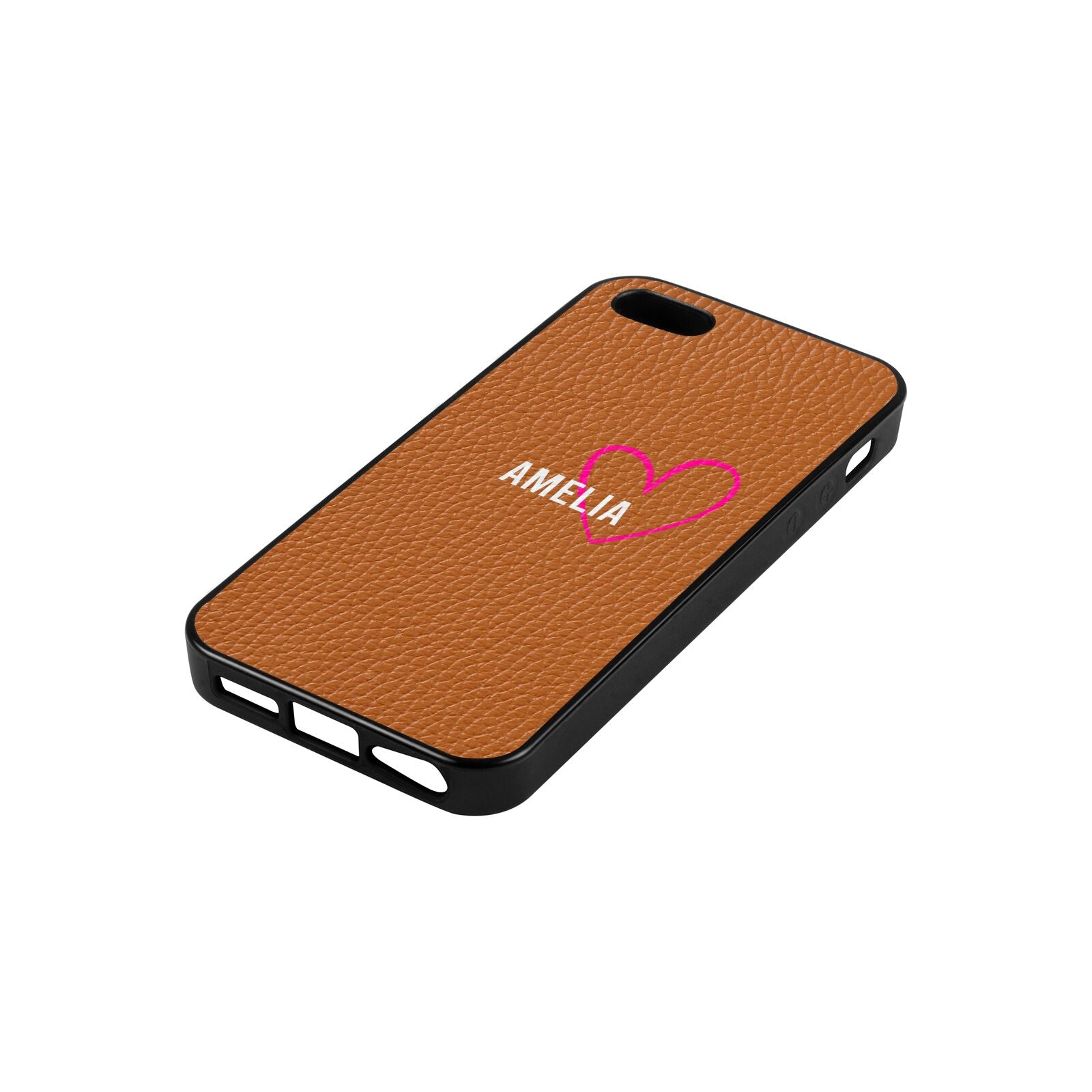 Personalised Font With Heart Tan Pebble Leather iPhone 5 Case Side Angle