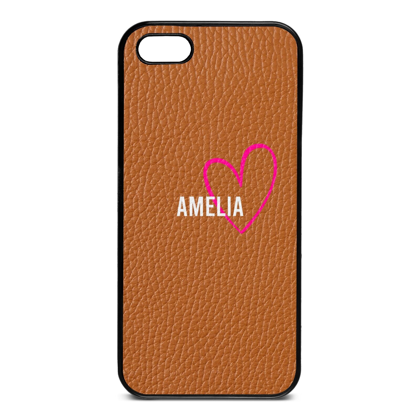 Personalised Font With Heart Tan Pebble Leather iPhone 5 Case