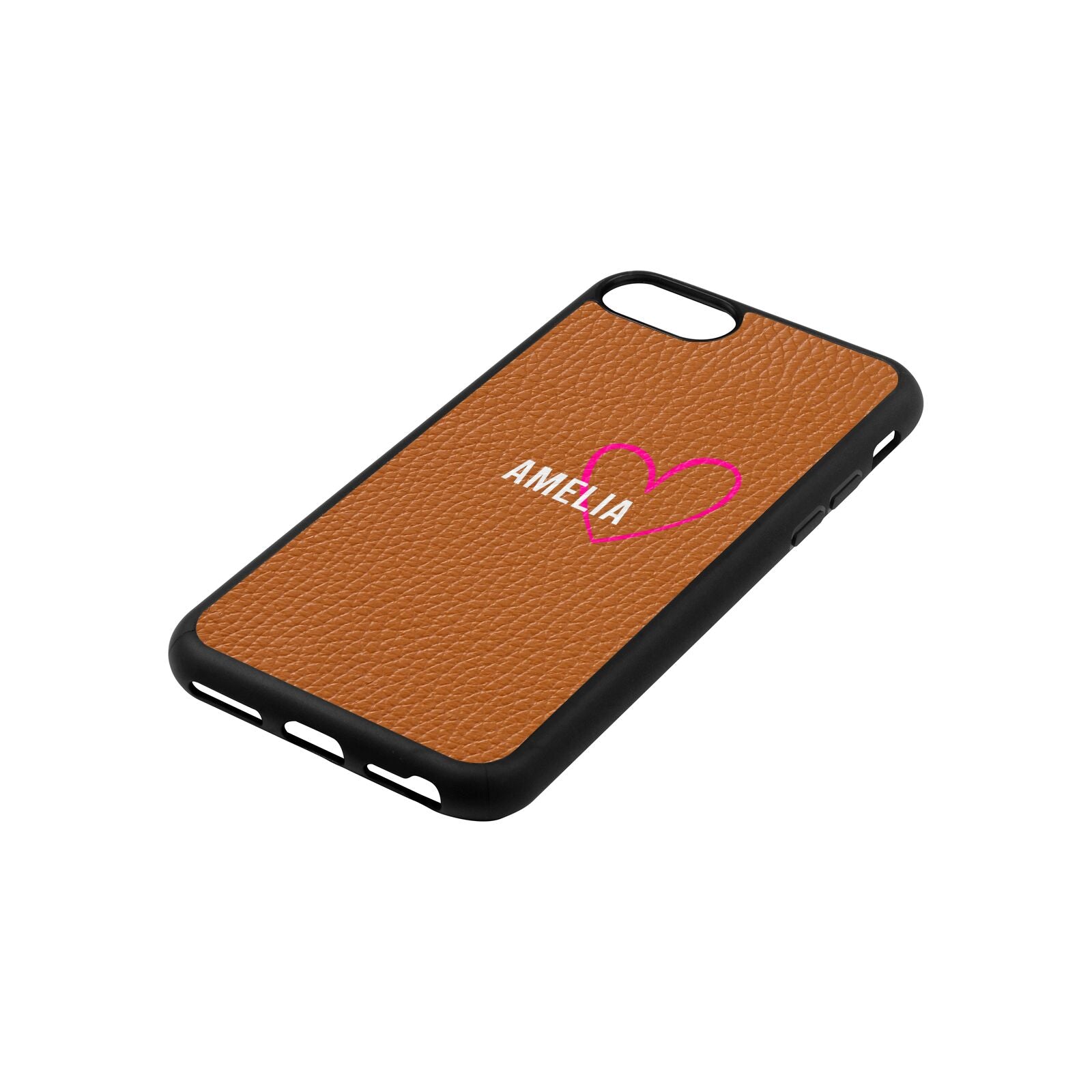 Personalised Font With Heart Tan Pebble Leather iPhone 8 Case Side Angle