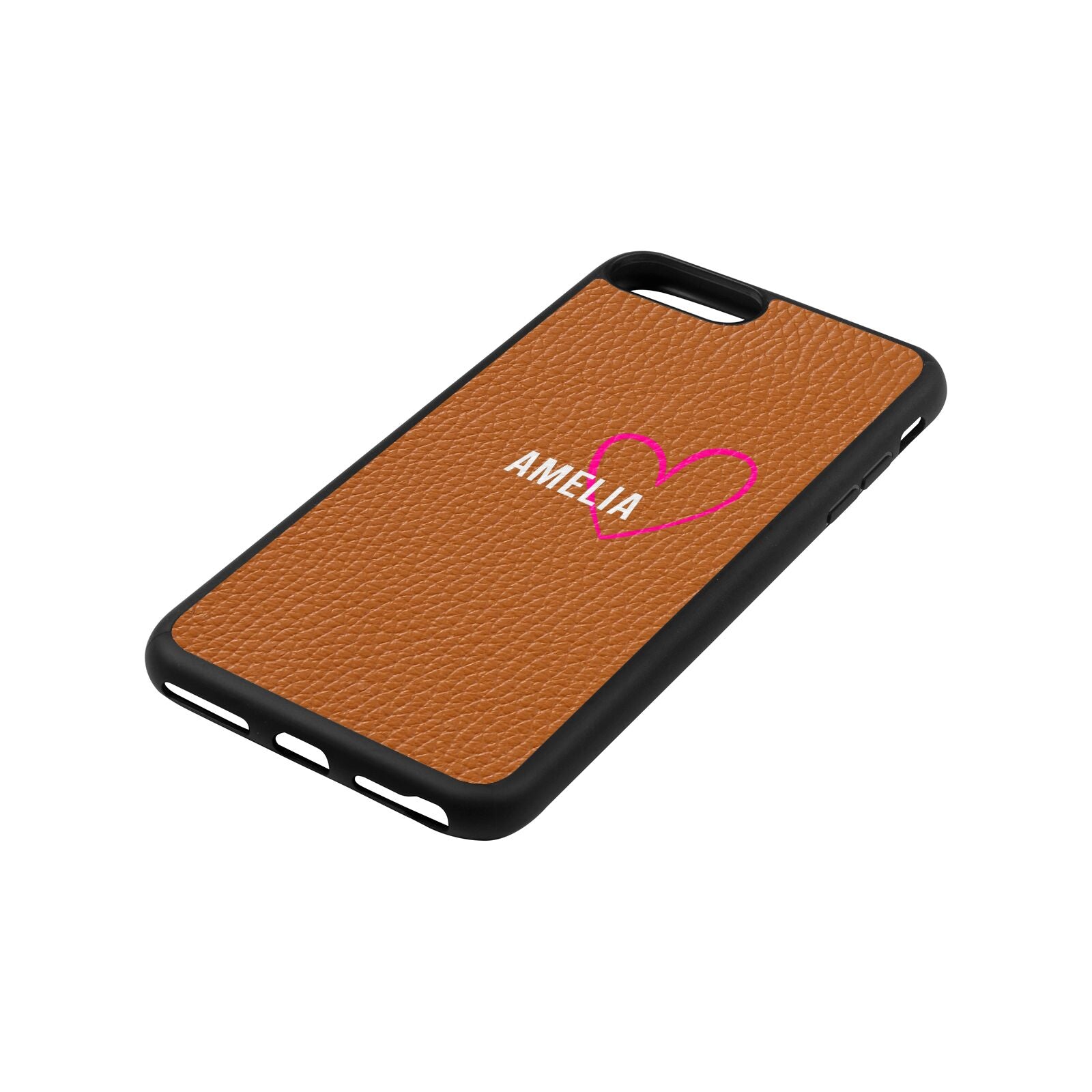 Personalised Font With Heart Tan Pebble Leather iPhone 8 Plus Case Side Angle