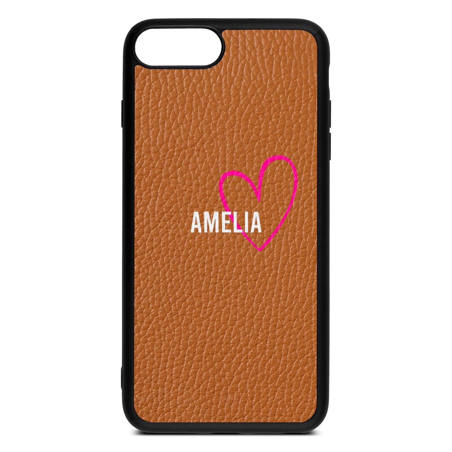 Personalised Font With Heart Tan Pebble Leather iPhone 8 Plus Case