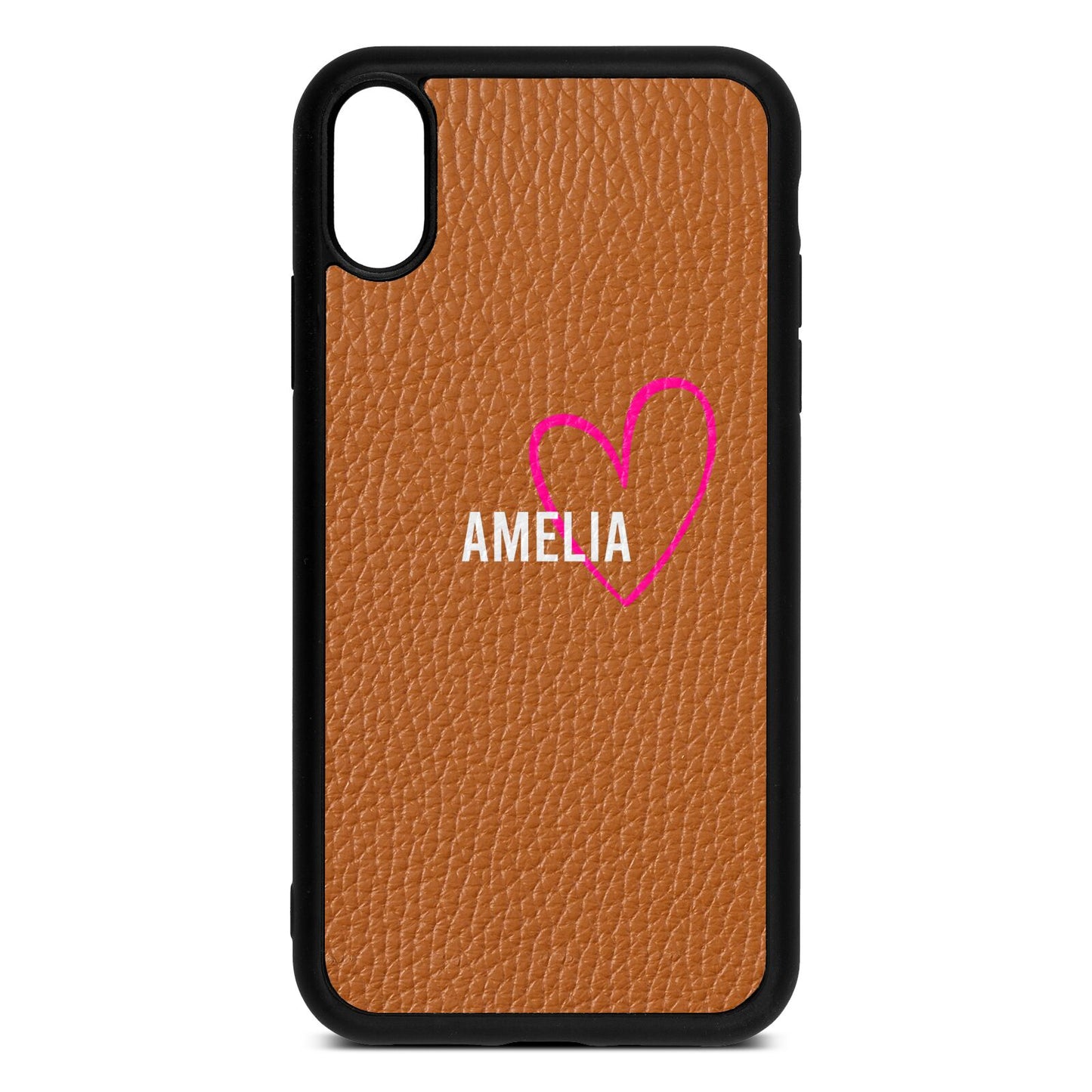 Personalised Font With Heart Tan Pebble Leather iPhone Xr Case