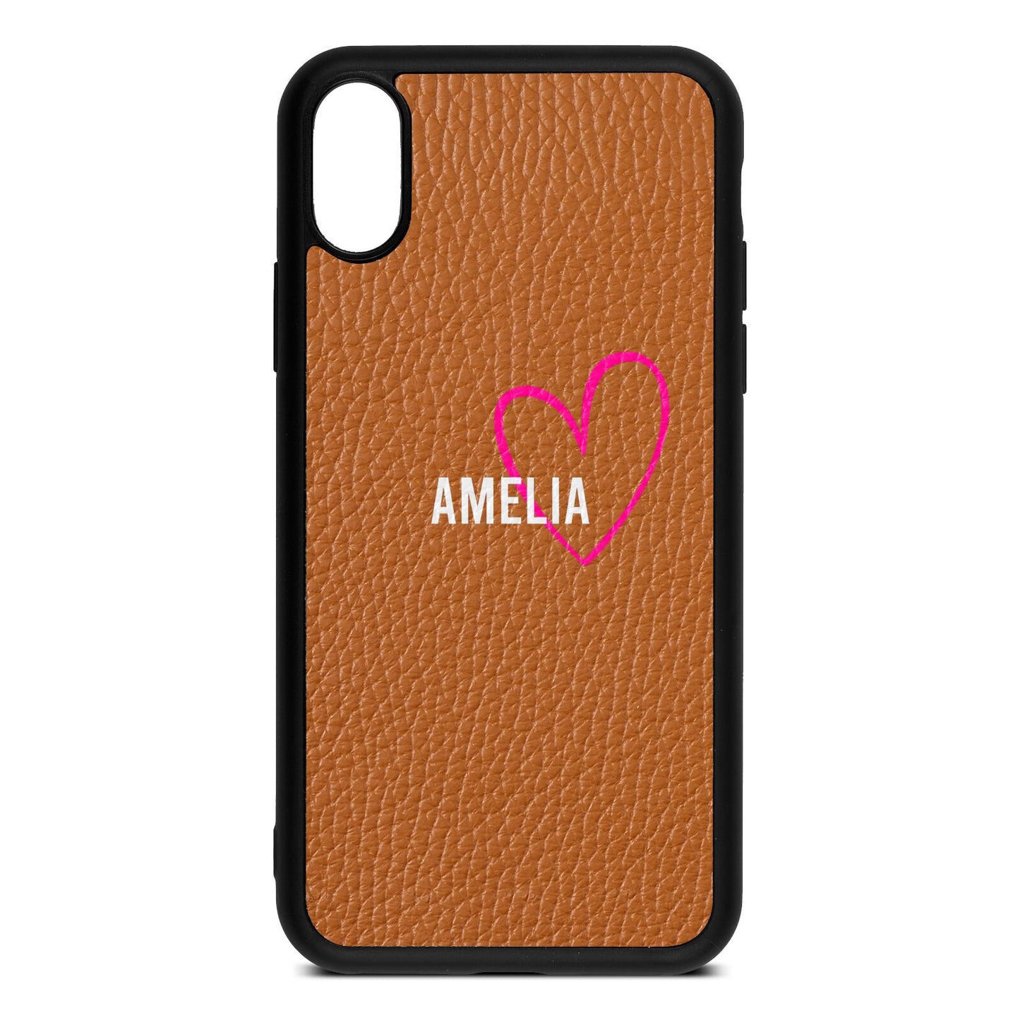 Personalised Font With Heart Tan Pebble Leather iPhone Xs Case