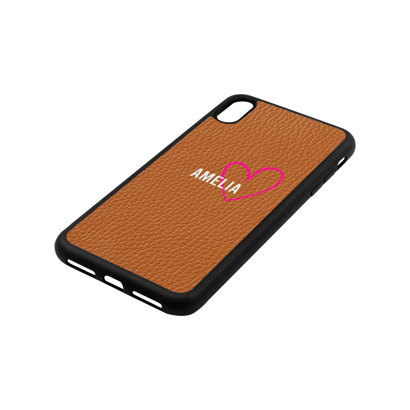 Personalised Font With Heart Tan Pebble Leather iPhone Xs Max Case Side Angle