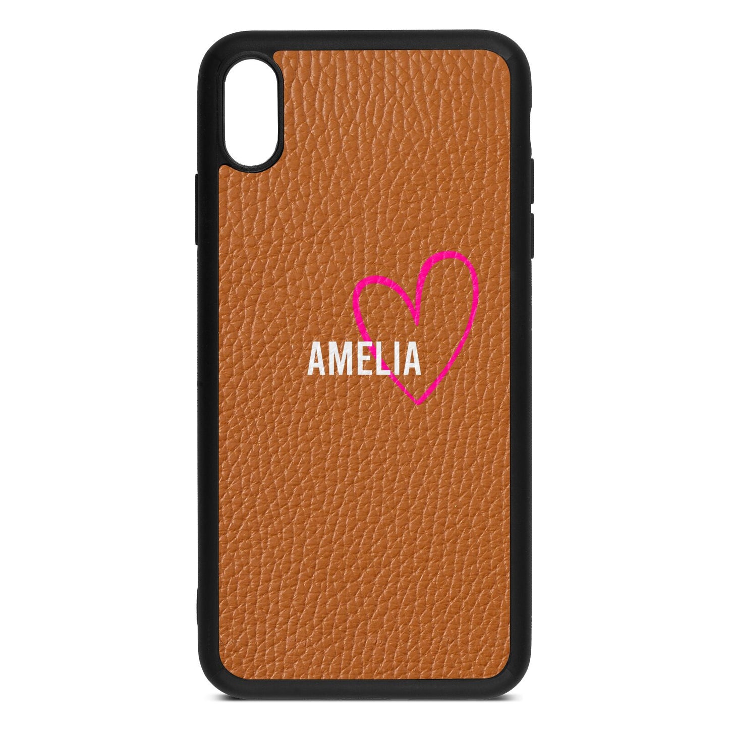 Personalised Font With Heart Tan Pebble Leather iPhone Xs Max Case