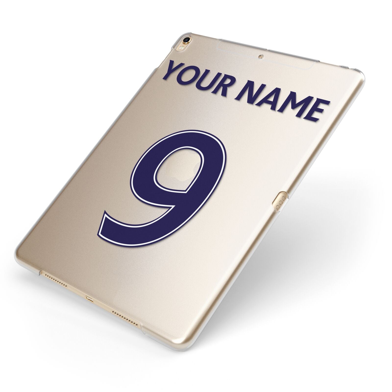 Personalised Football Name and Number Apple iPad Case on Gold iPad Side View