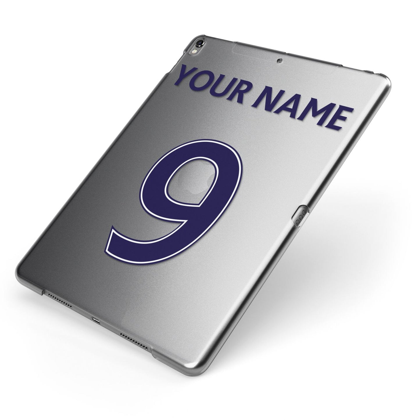 Personalised Football Name and Number Apple iPad Case on Grey iPad Side View