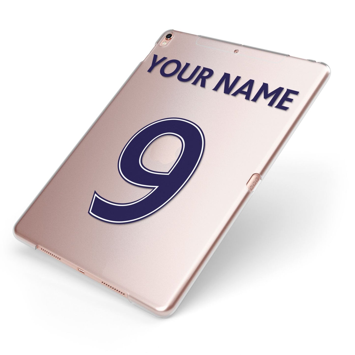 Personalised Football Name and Number Apple iPad Case on Rose Gold iPad Side View