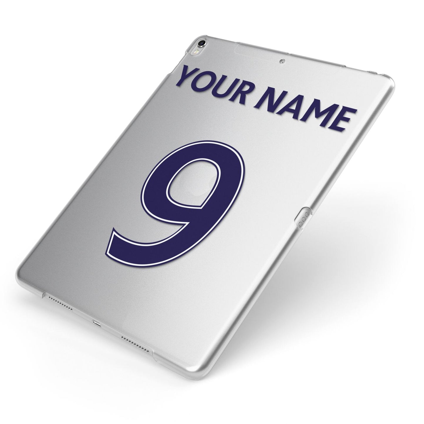 Personalised Football Name and Number Apple iPad Case on Silver iPad Side View