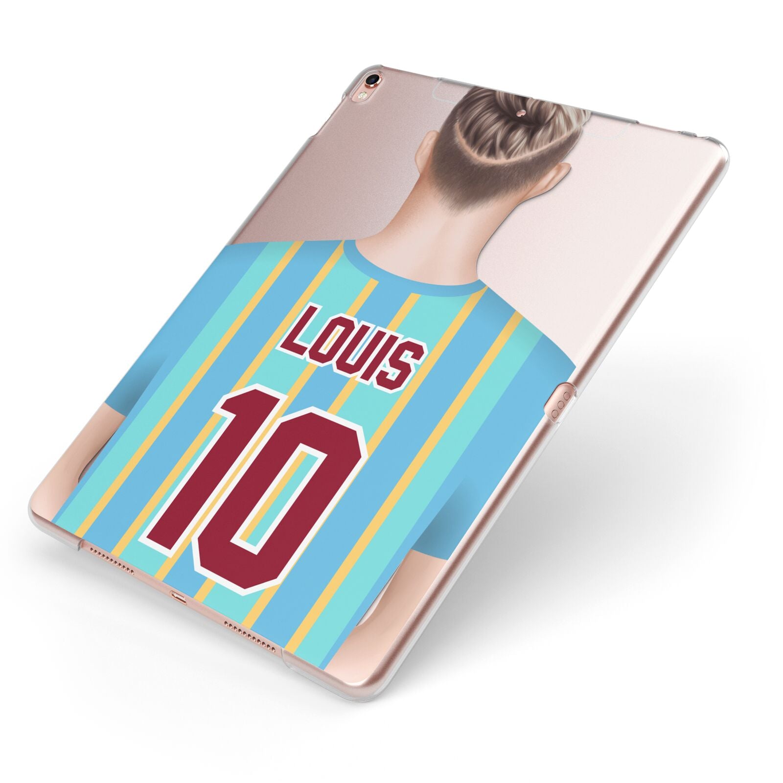 Personalised Football Shirt Apple iPad Case on Rose Gold iPad Side View