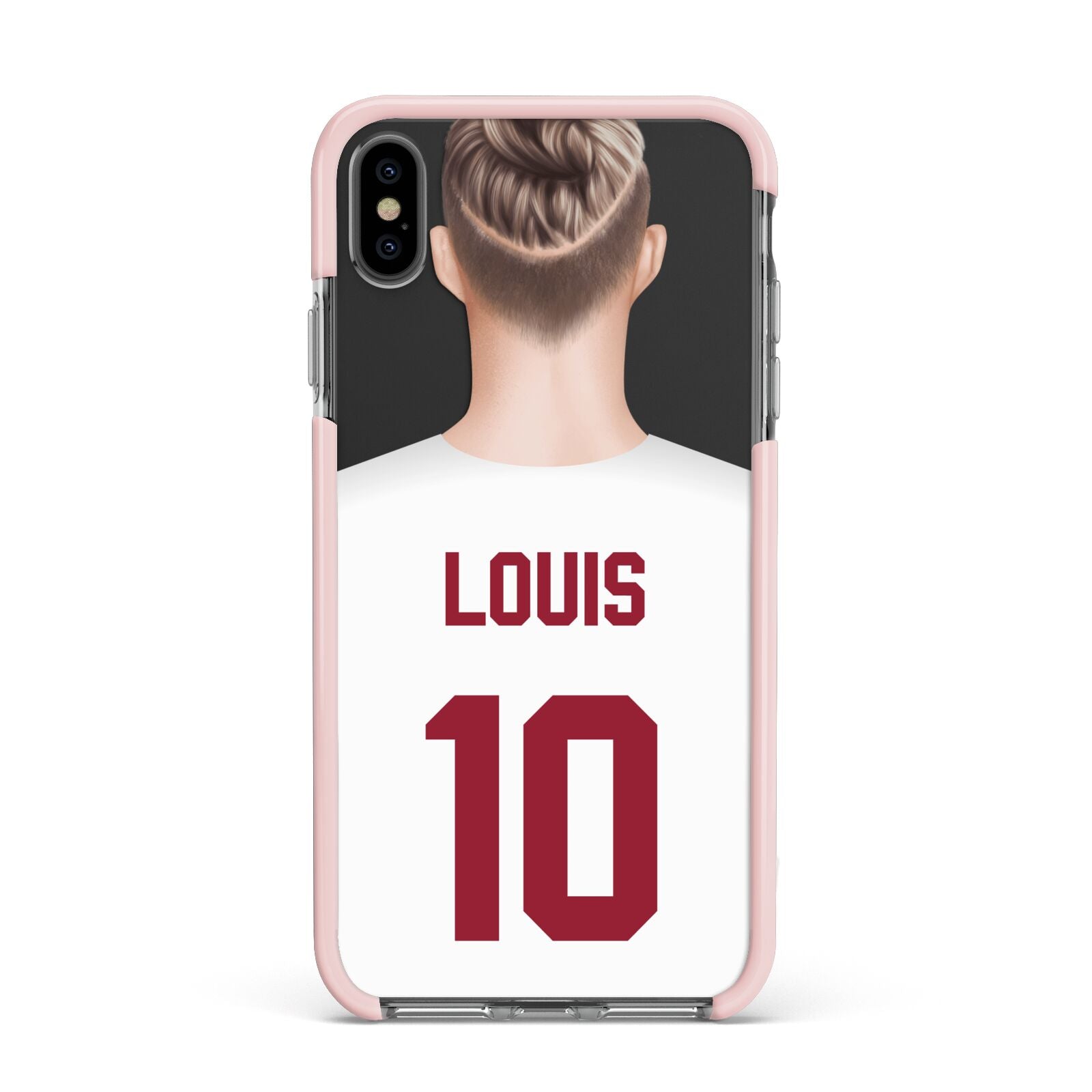 Personalised Football Shirt Apple iPhone Xs Max Impact Case Pink Edge on Black Phone