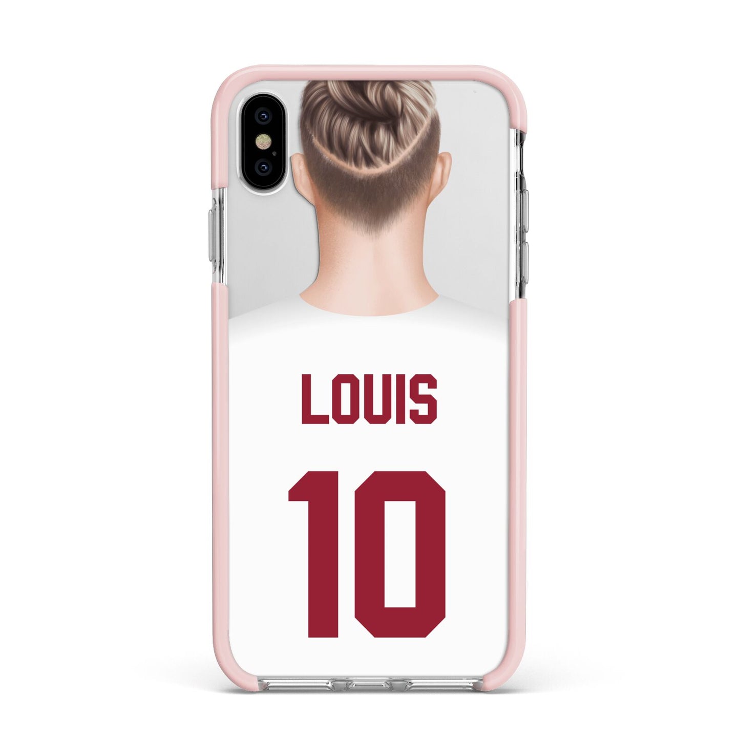 Personalised Football Shirt Apple iPhone Xs Max Impact Case Pink Edge on Silver Phone